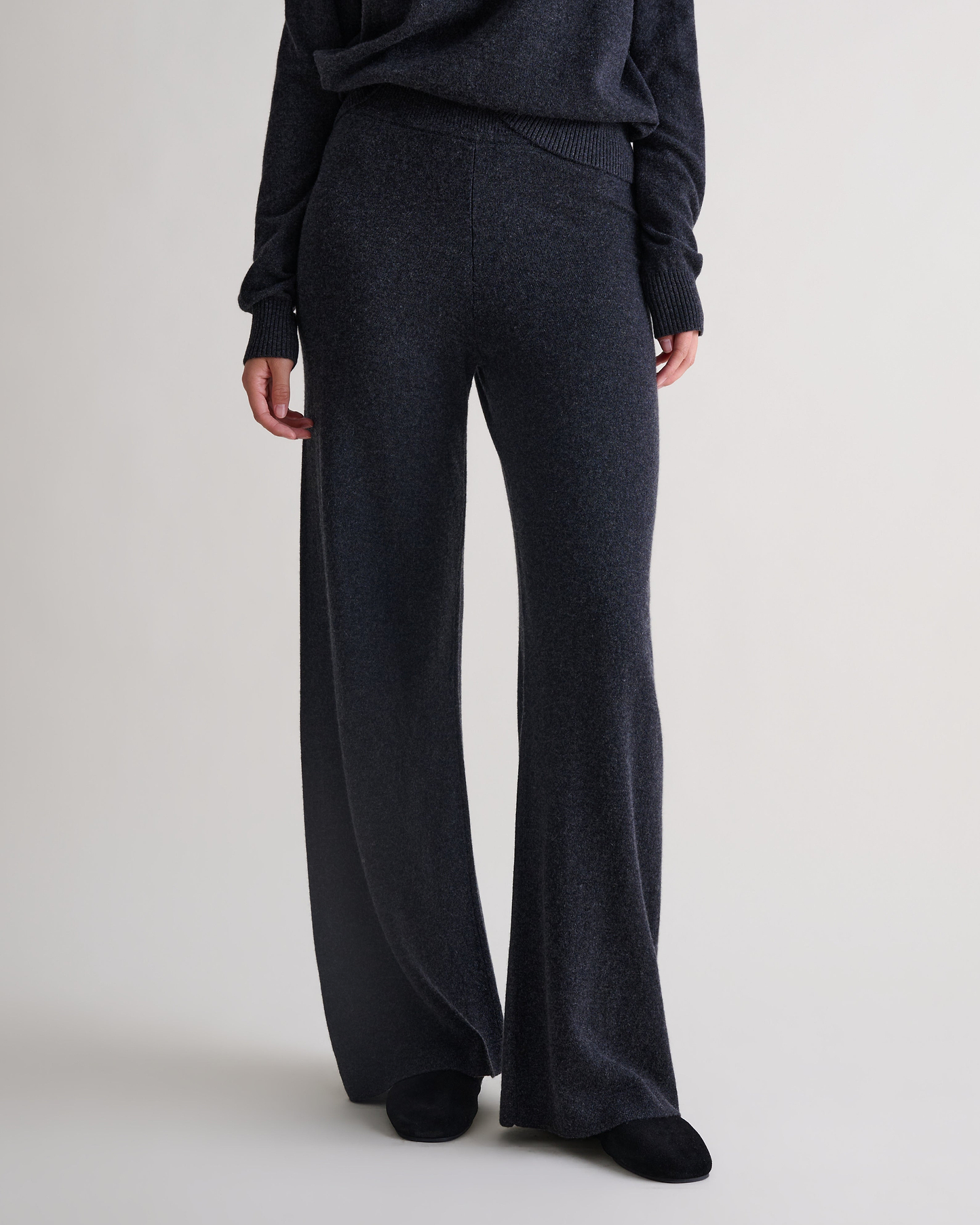 Women's Finest Cashmere Wide-Leg Trousers - Charcoal