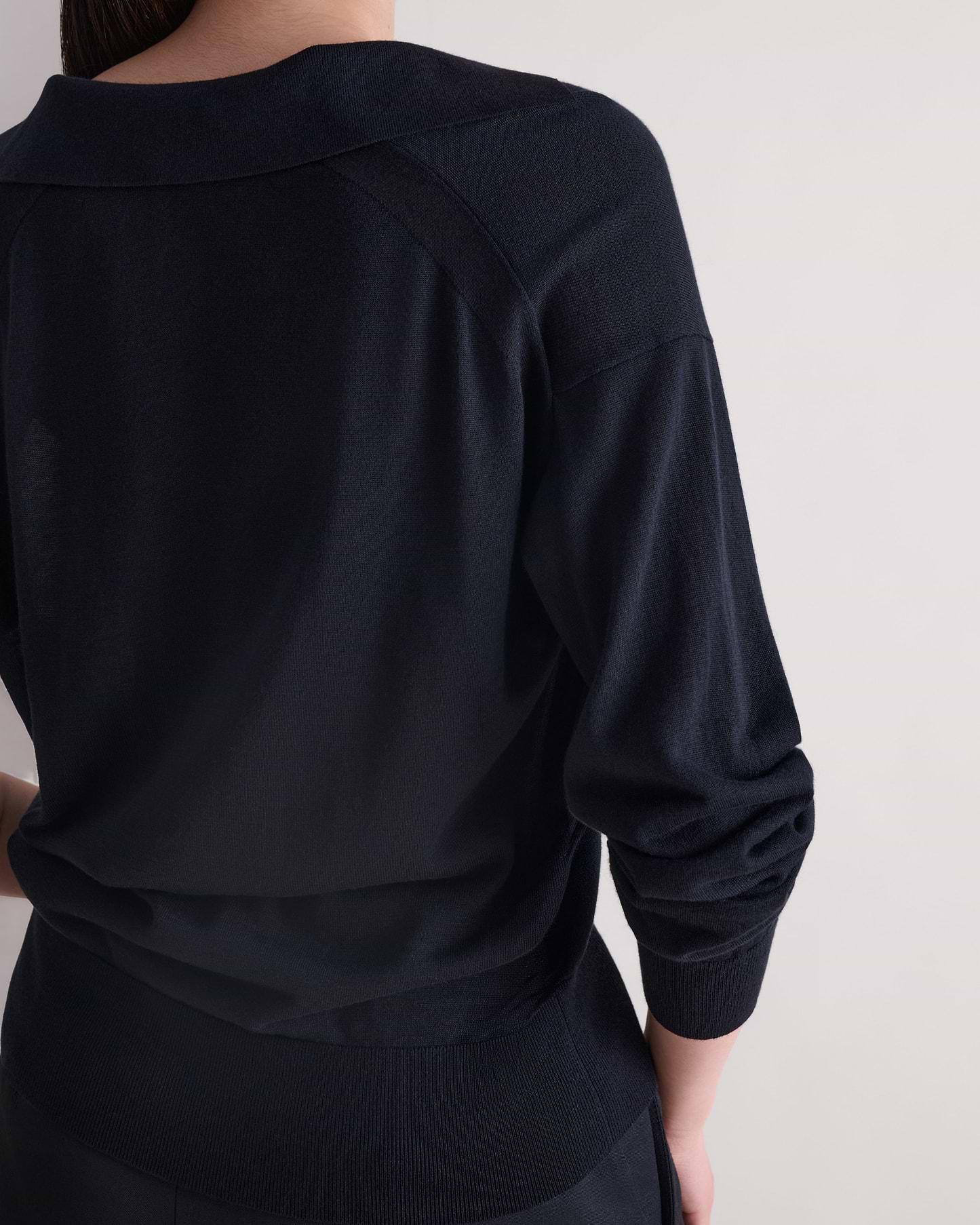 Women's TENCEL™ Cashmere Open Collar Polo - Black