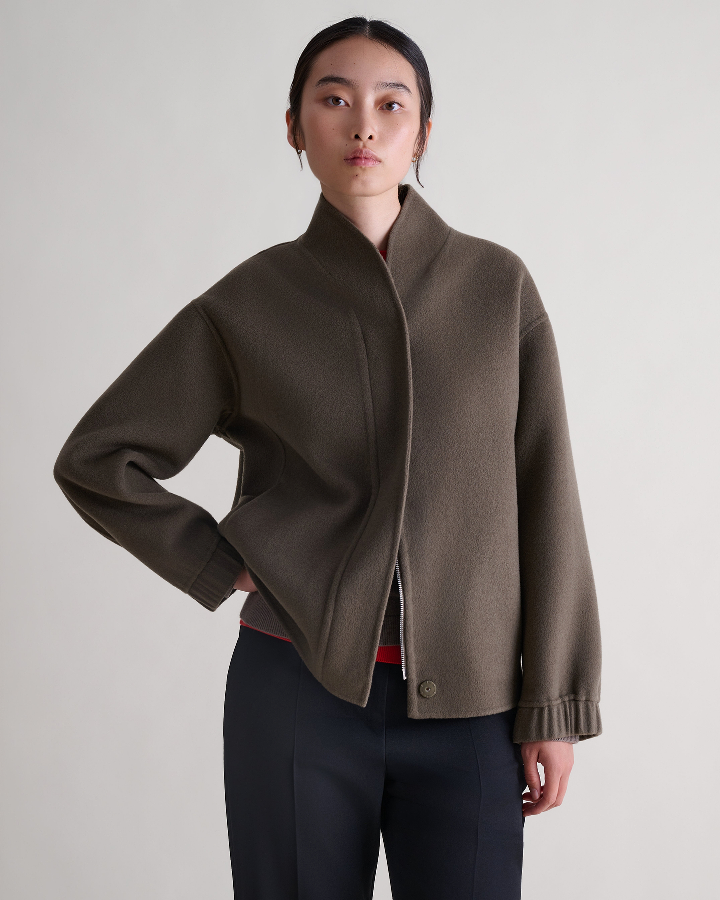 Women's Cashmere Wool Double Faced Bomber Jacket - Loam