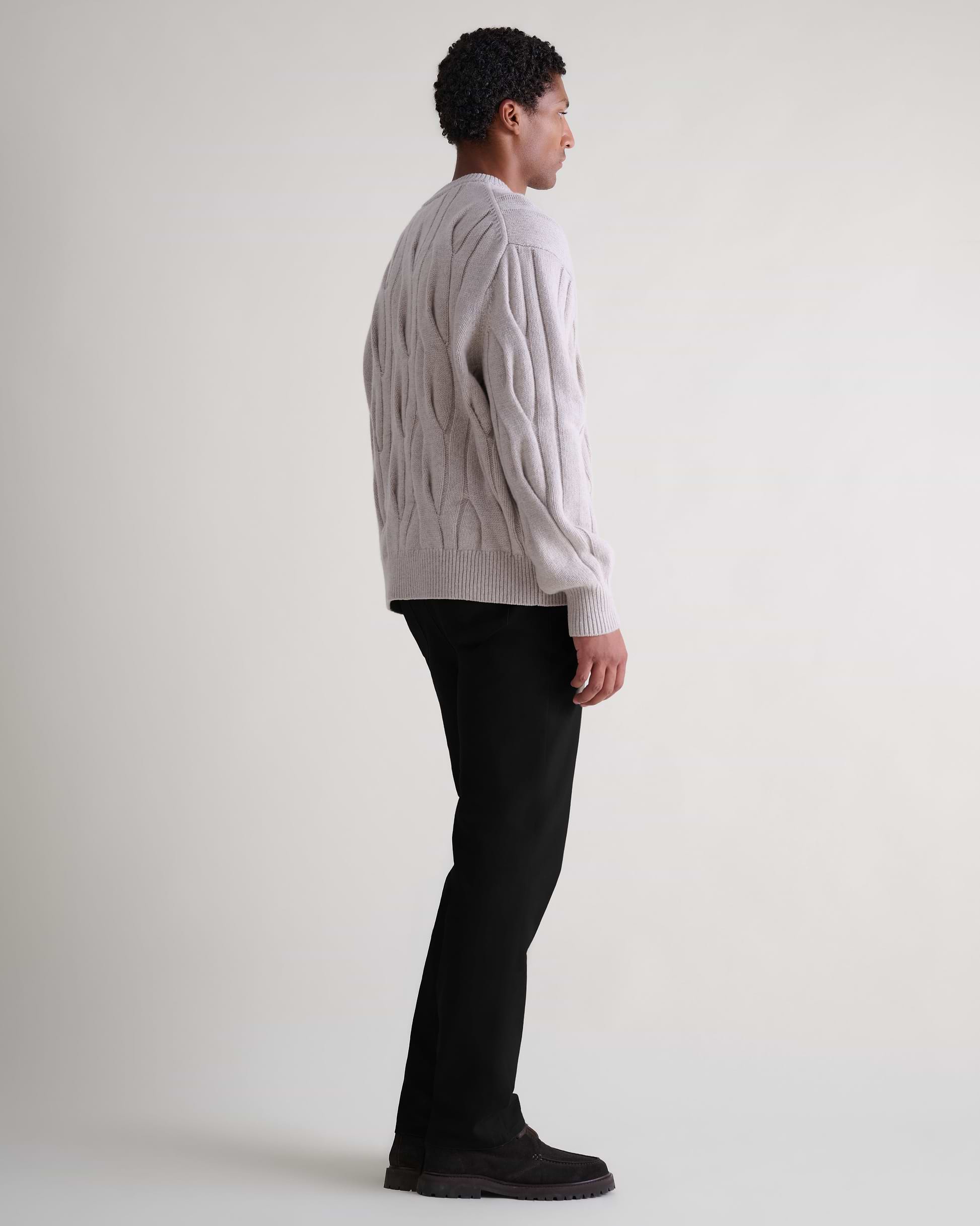 Lambswool Cable Knit Crew Neck Jumper - Bone