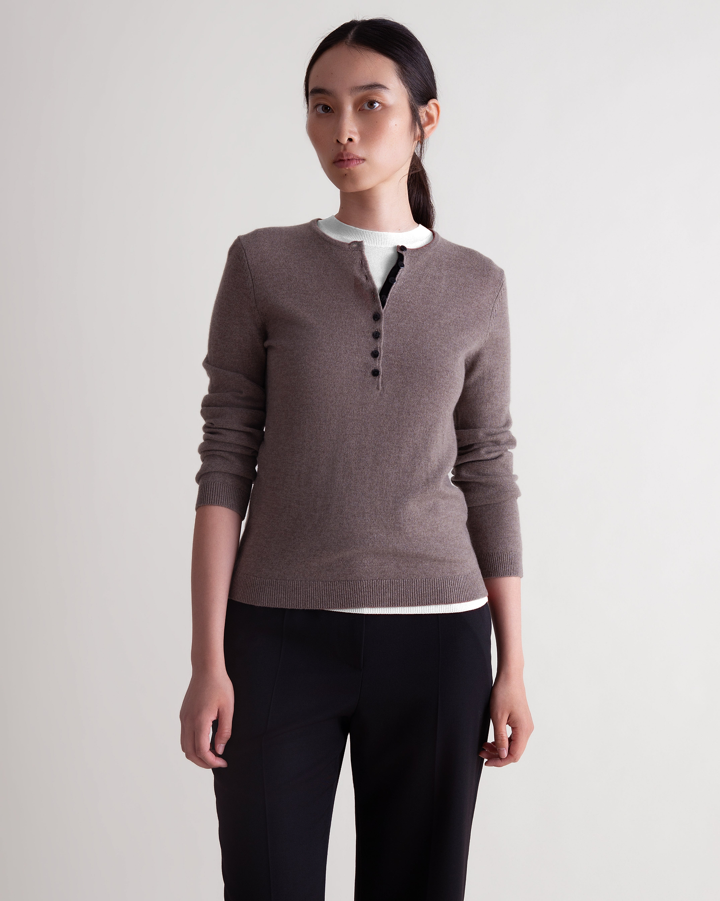 Women's Cashmere Merino Henley Jumper - Mole