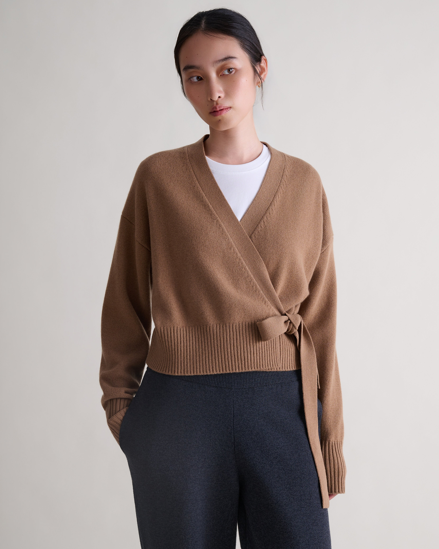 Women's Cashmere Merino Wrap Jumper - Deep Camel