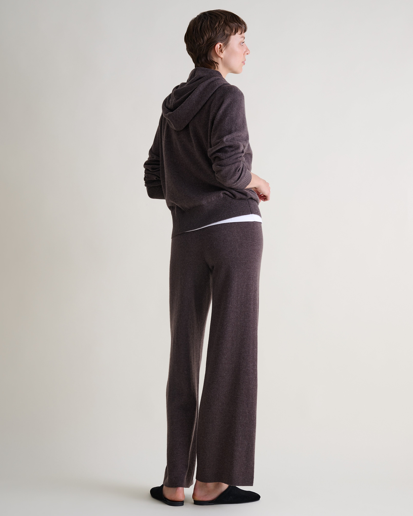 Women's Finest Cashmere Knitted Hoodie - Chocolate