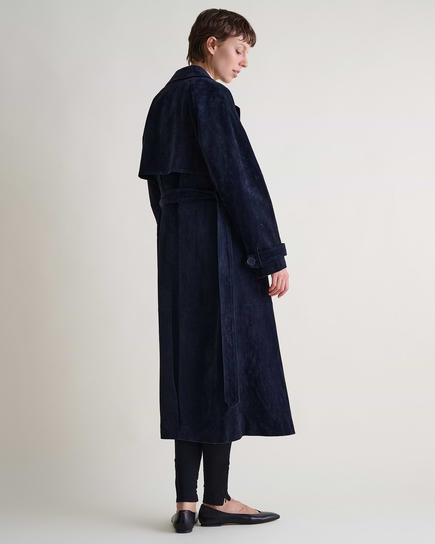 Suede Trench Coat - Navy