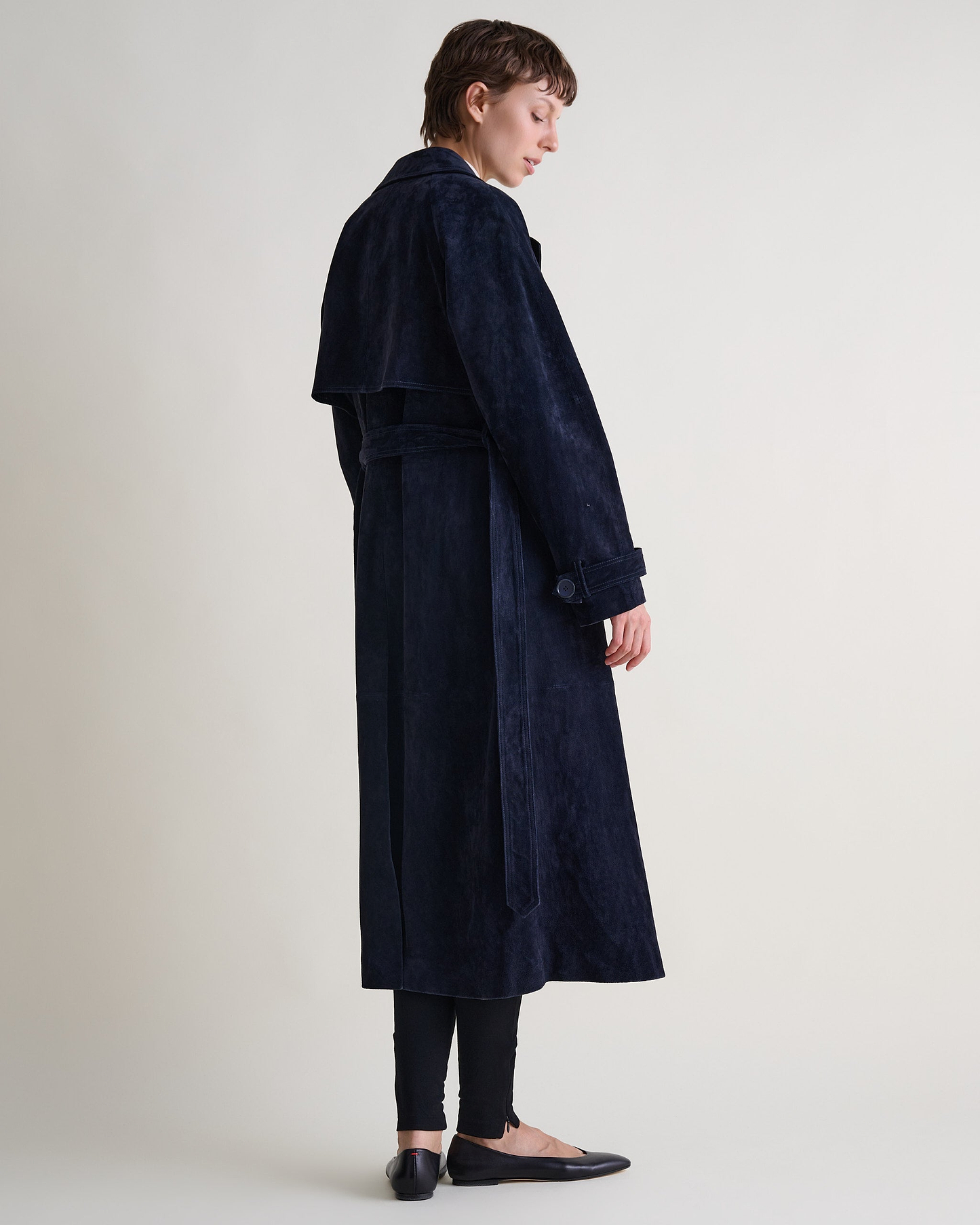 Suede Trench Coat - Navy