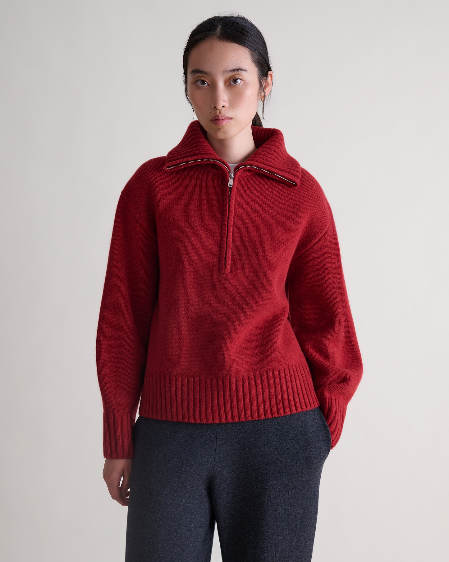 Women's Wool 1/4 Zip Jumper - Russet