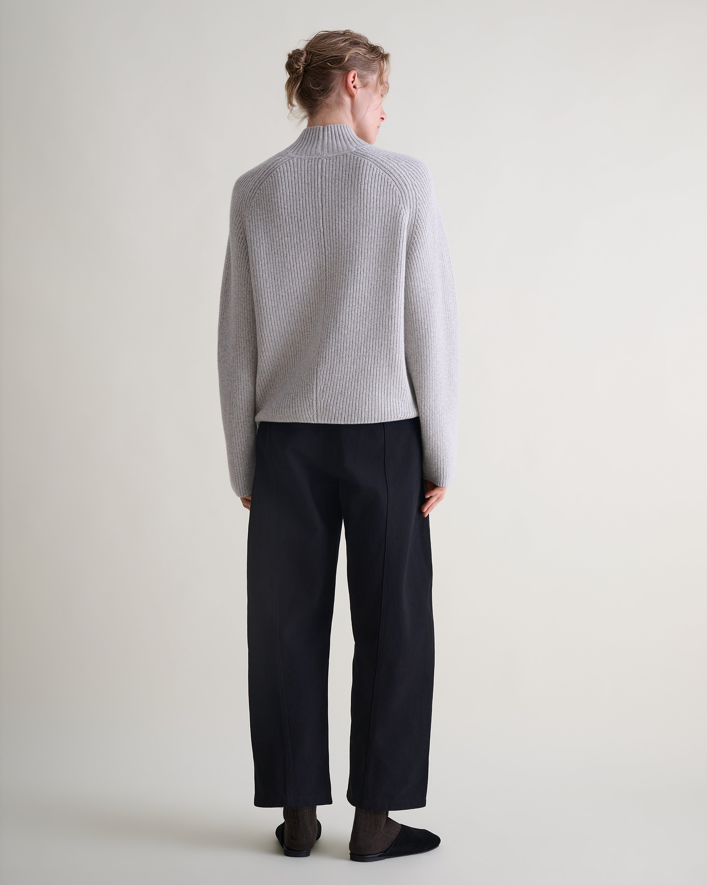 Women's Cashmere Merino Ribbed High Neck Jumper - Travertine Moulinee