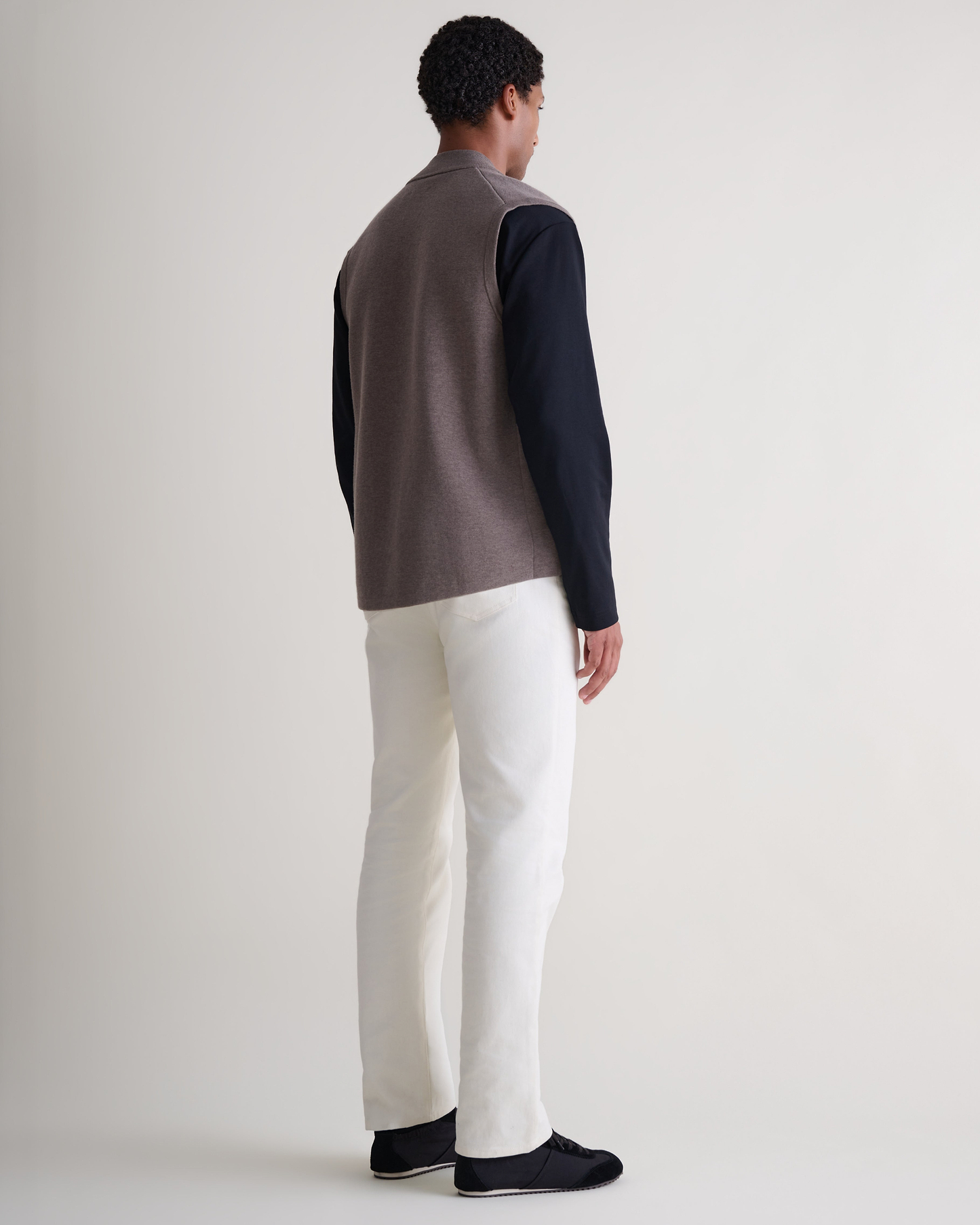 Men's Merino Cotton Zip Gilet - Mole/Walnut