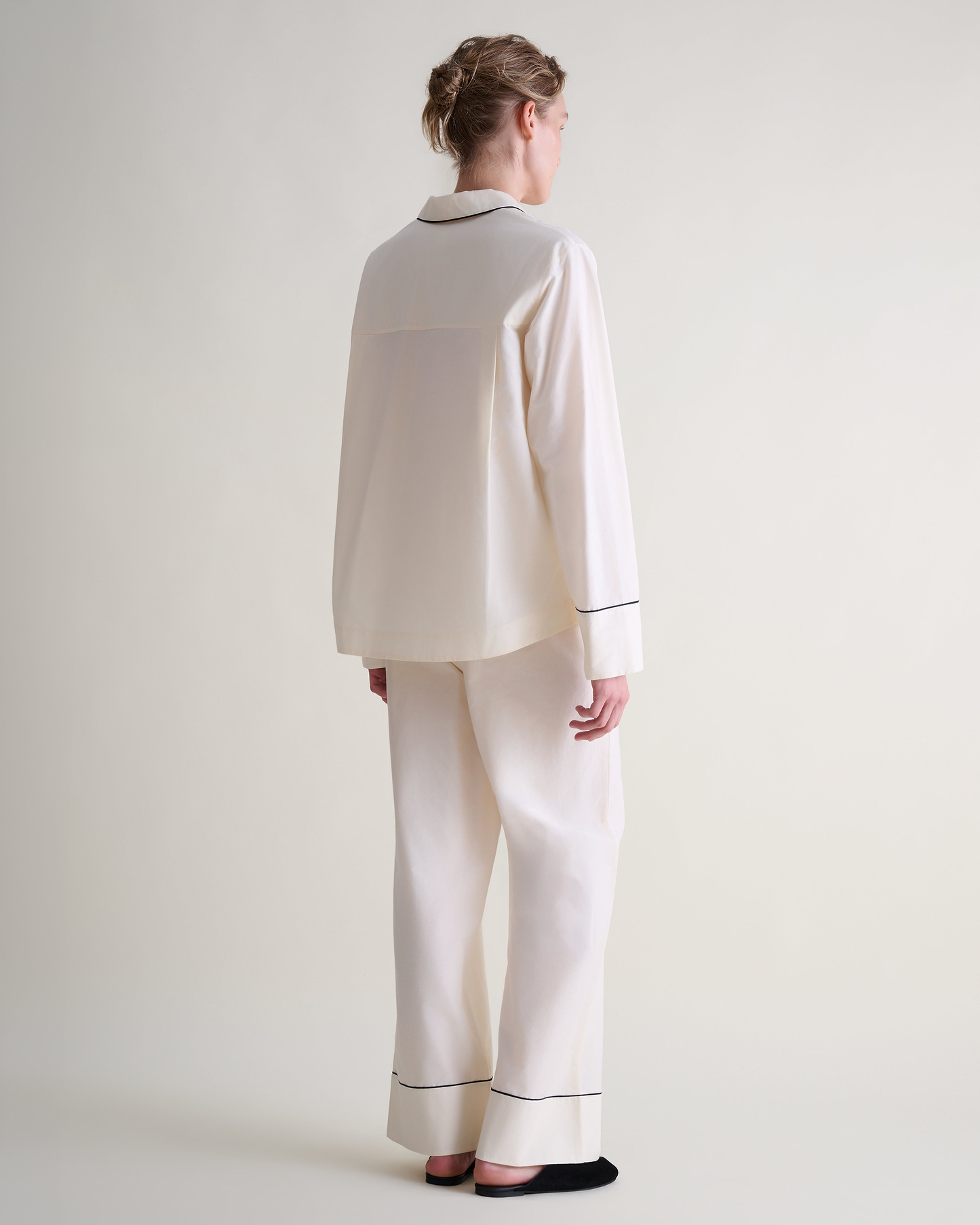 Women's Silk Cotton Pyjama Set - Buttermilk/Black
