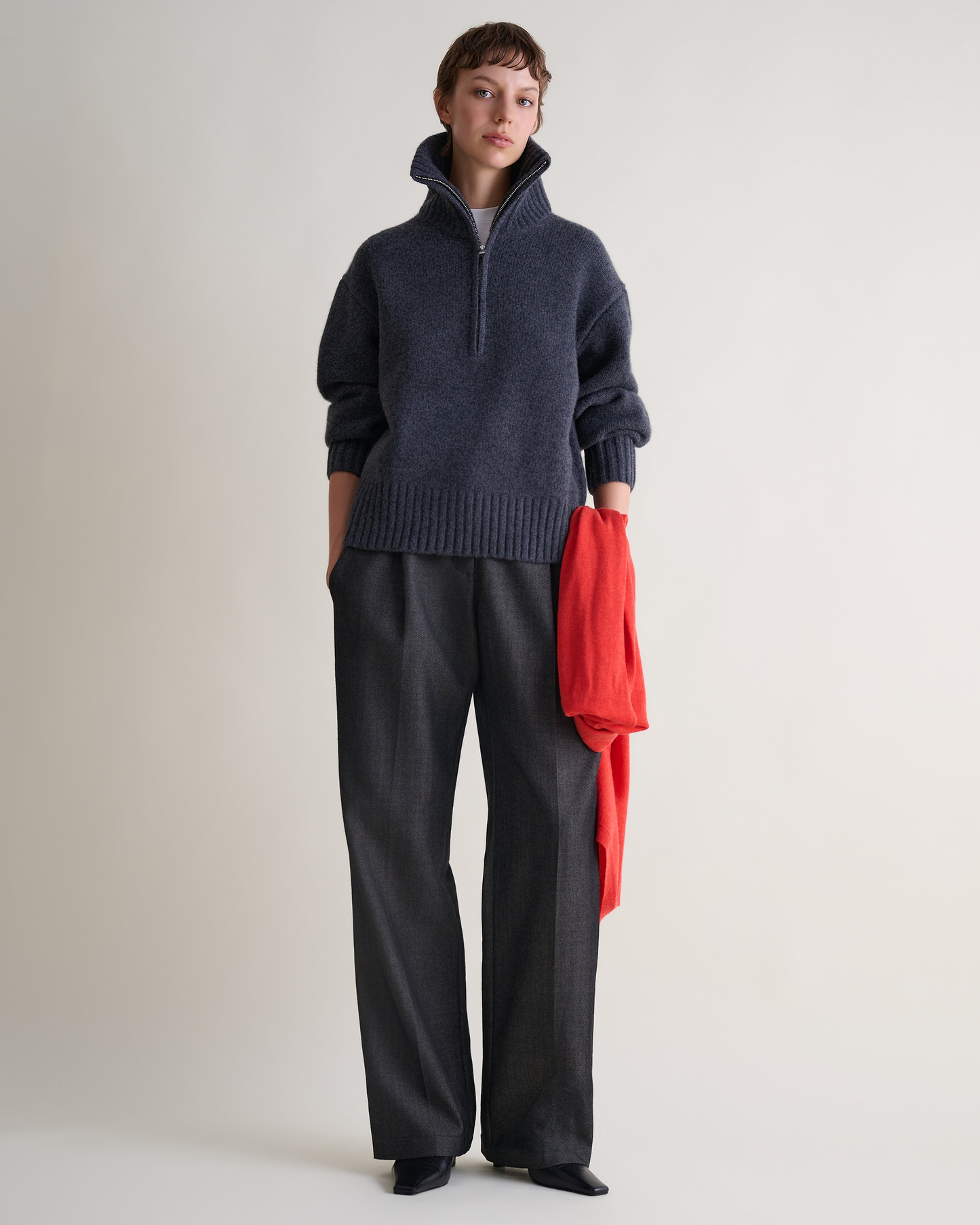 Women's Wool 1/4 Zip Jumper - Charcoal