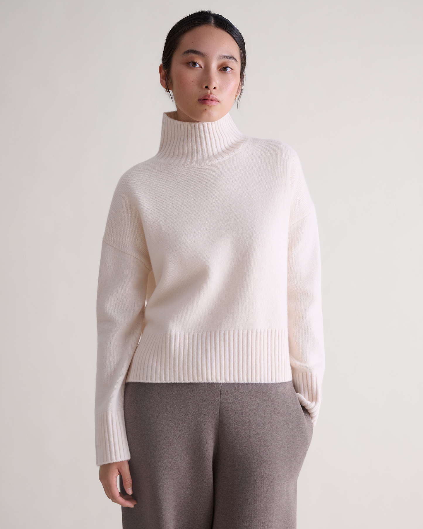 Women's Wool High Neck Jumper - Buttermilk