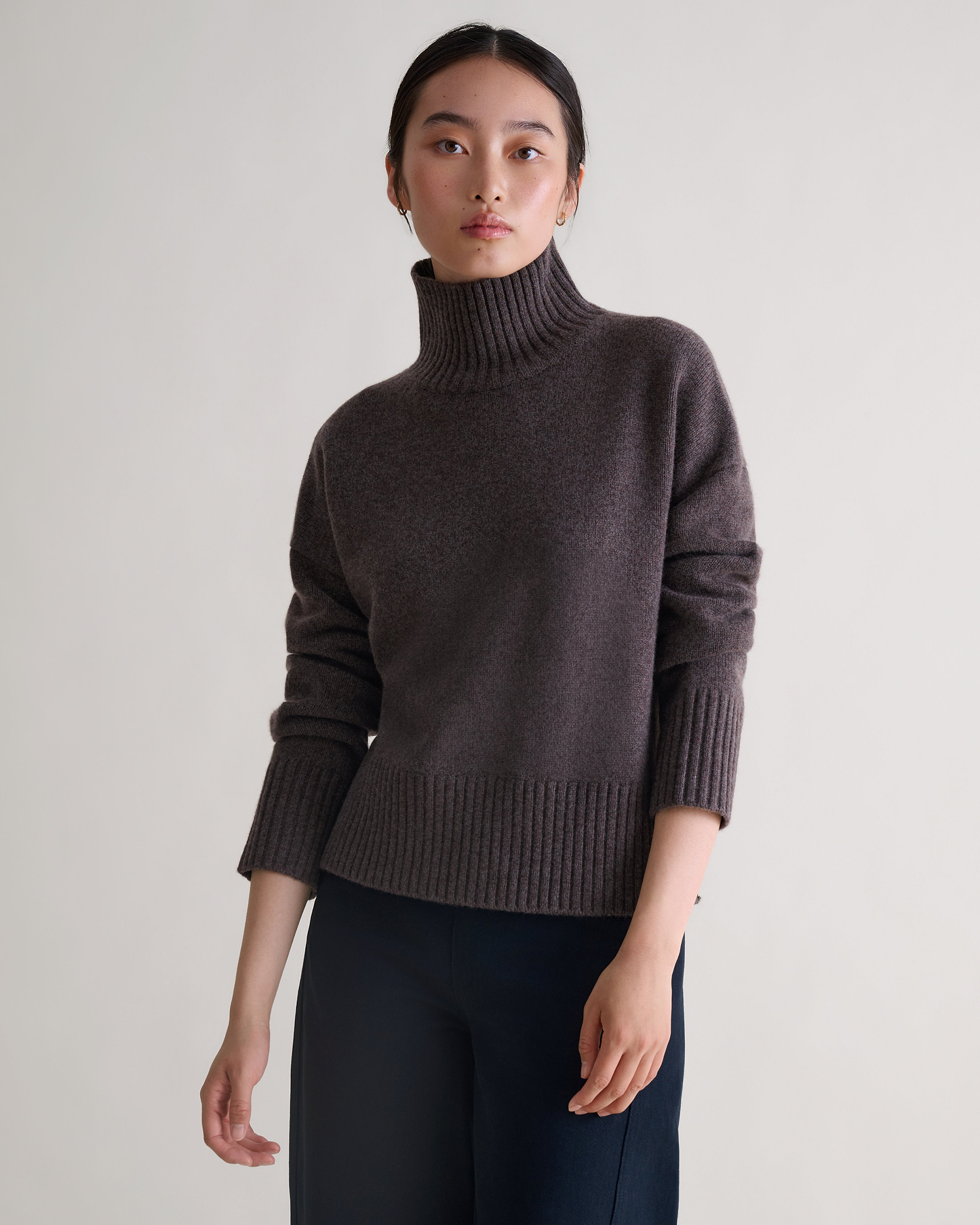 Women's Wool High Neck Jumper - Chocolate