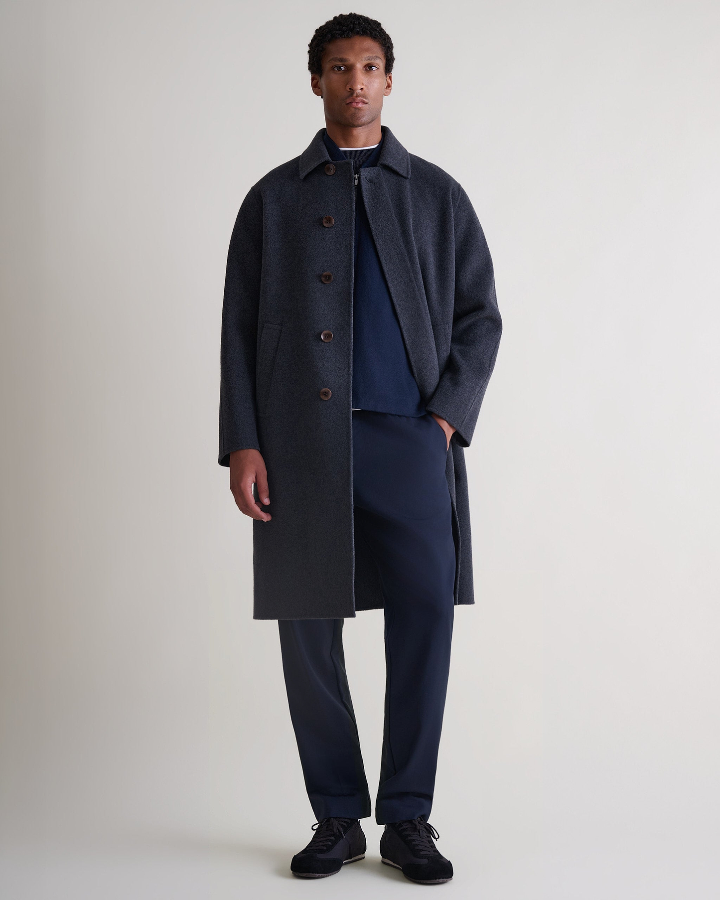 Men's Cashmere Wool Double Faced Wool Car Coat - Charcoal