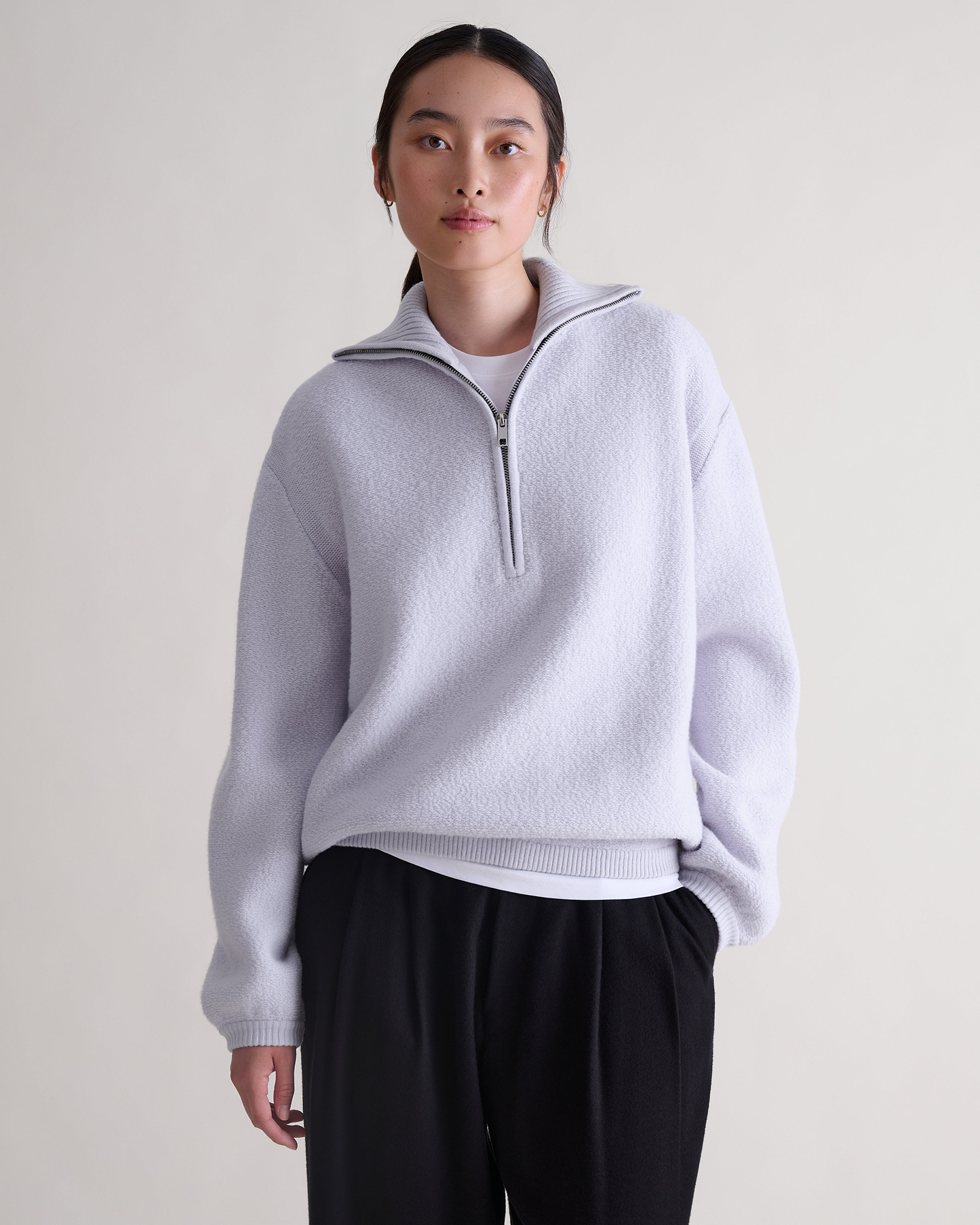 Women's Merino Wool Loop Knit Funnel Neck Jumper - Ice Blue