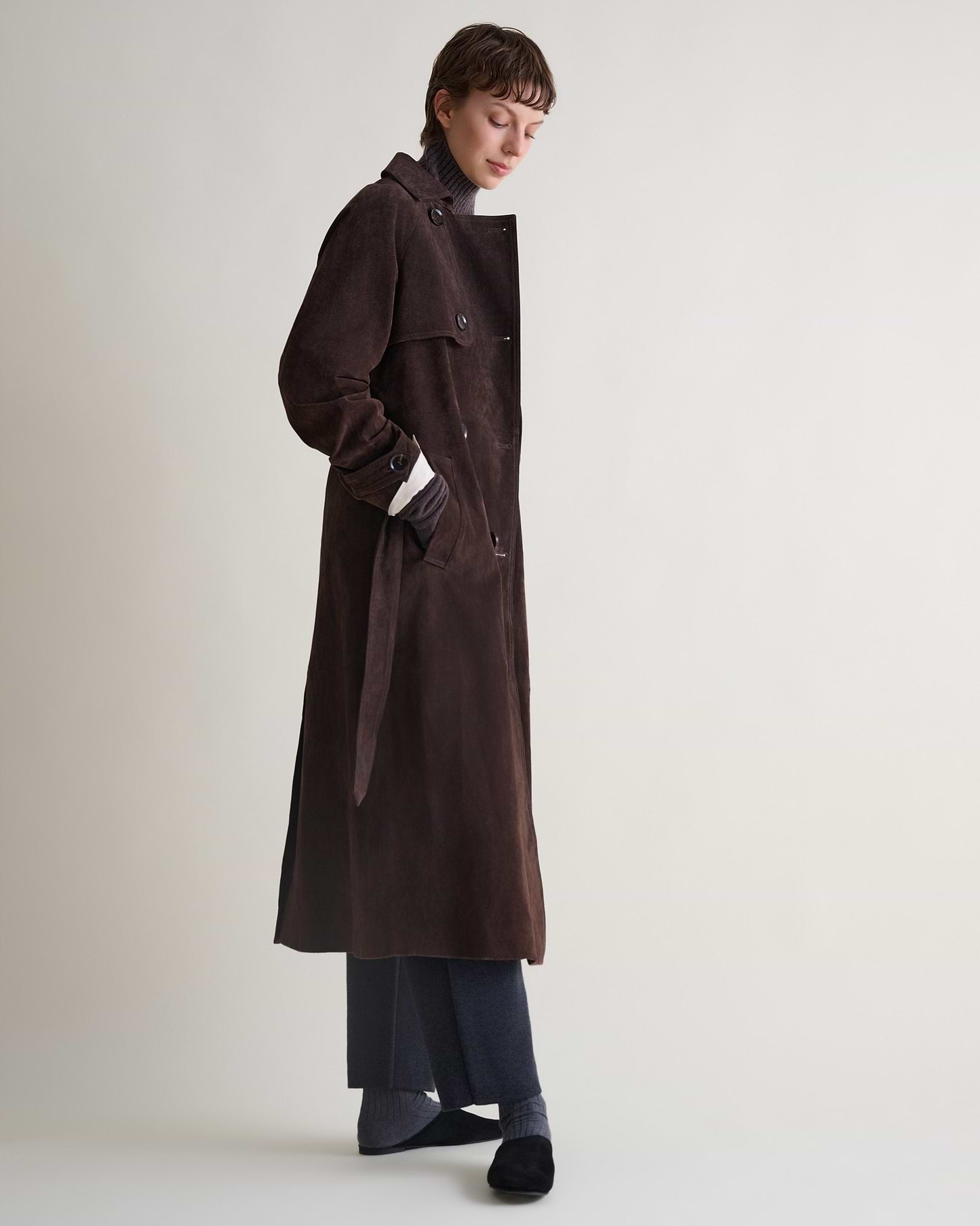 Suede Trench Coat - Chocolate