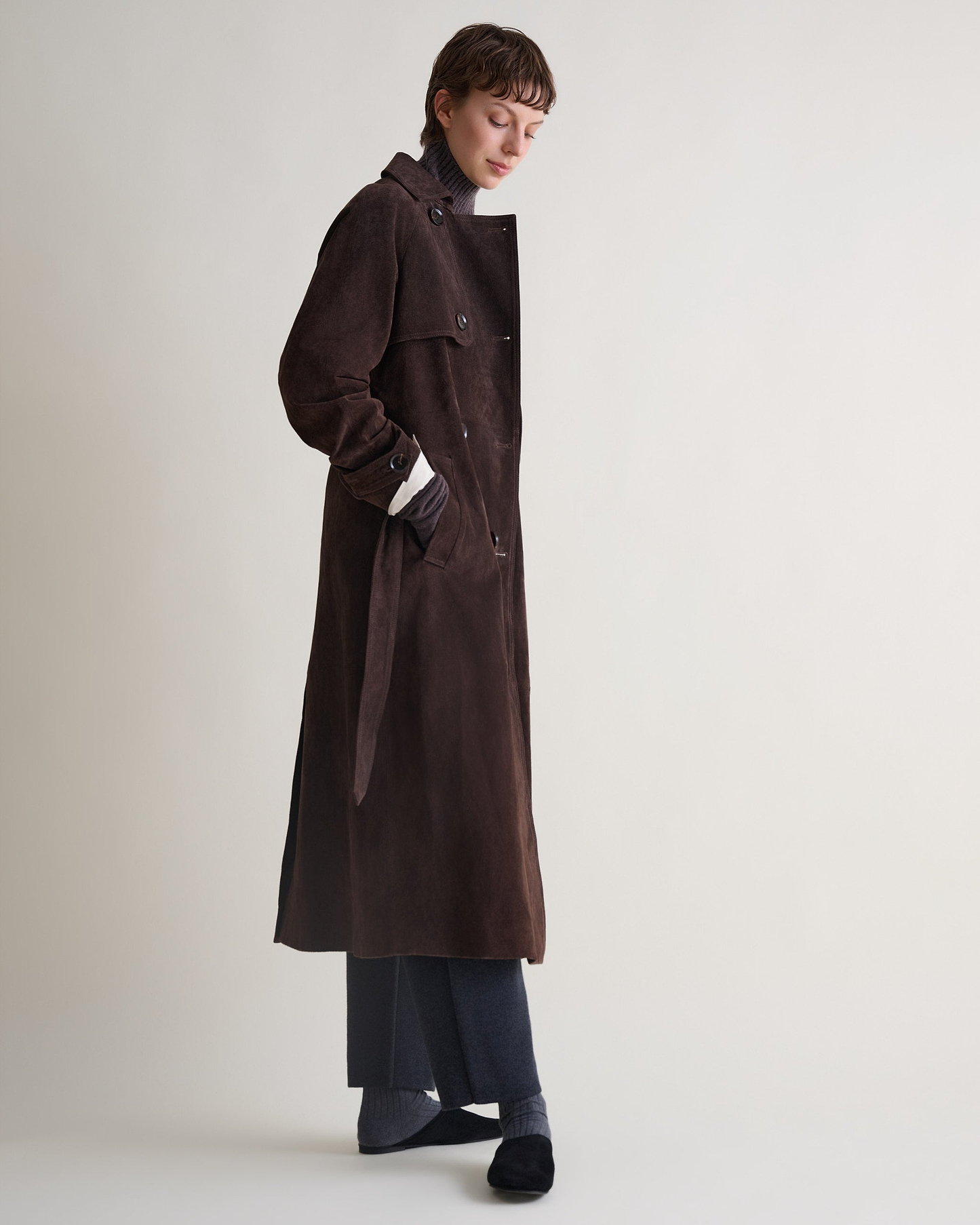 Suede Trench Coat - Chocolate