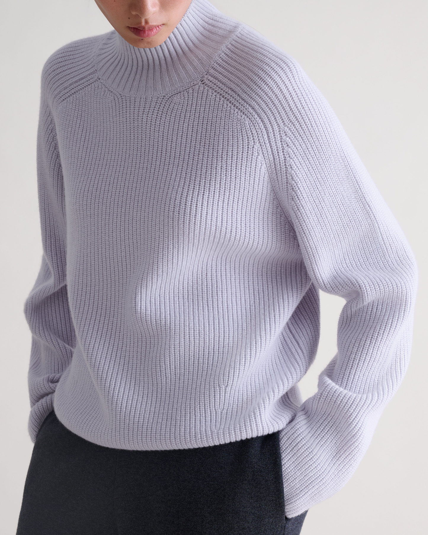 Women's Cashmere Merino Ribbed High Neck Jumper - Ice Blue
