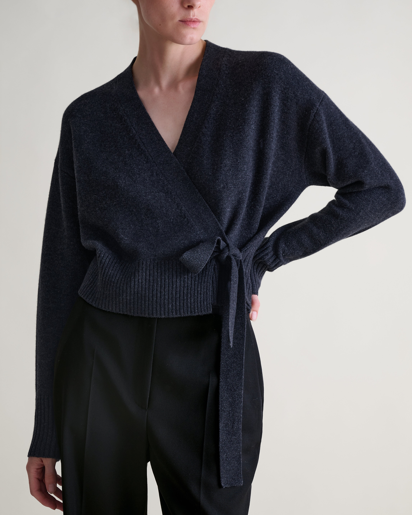 Women's Cashmere Merino Wrap Jumper - Charcoal