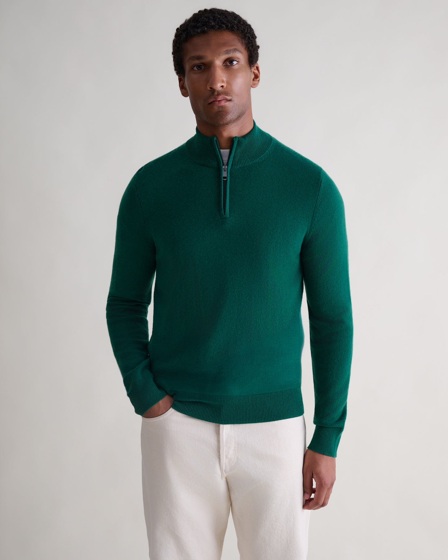 Men's Finest Cashmere 1/4 Zip Jumper - Malachite