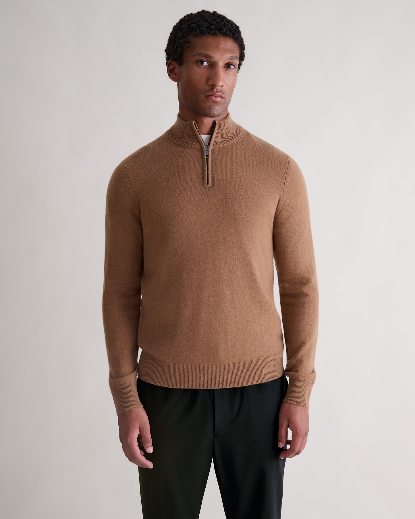 Men's Finest Cashmere 1/4 Zip Jumper - Deep Camel