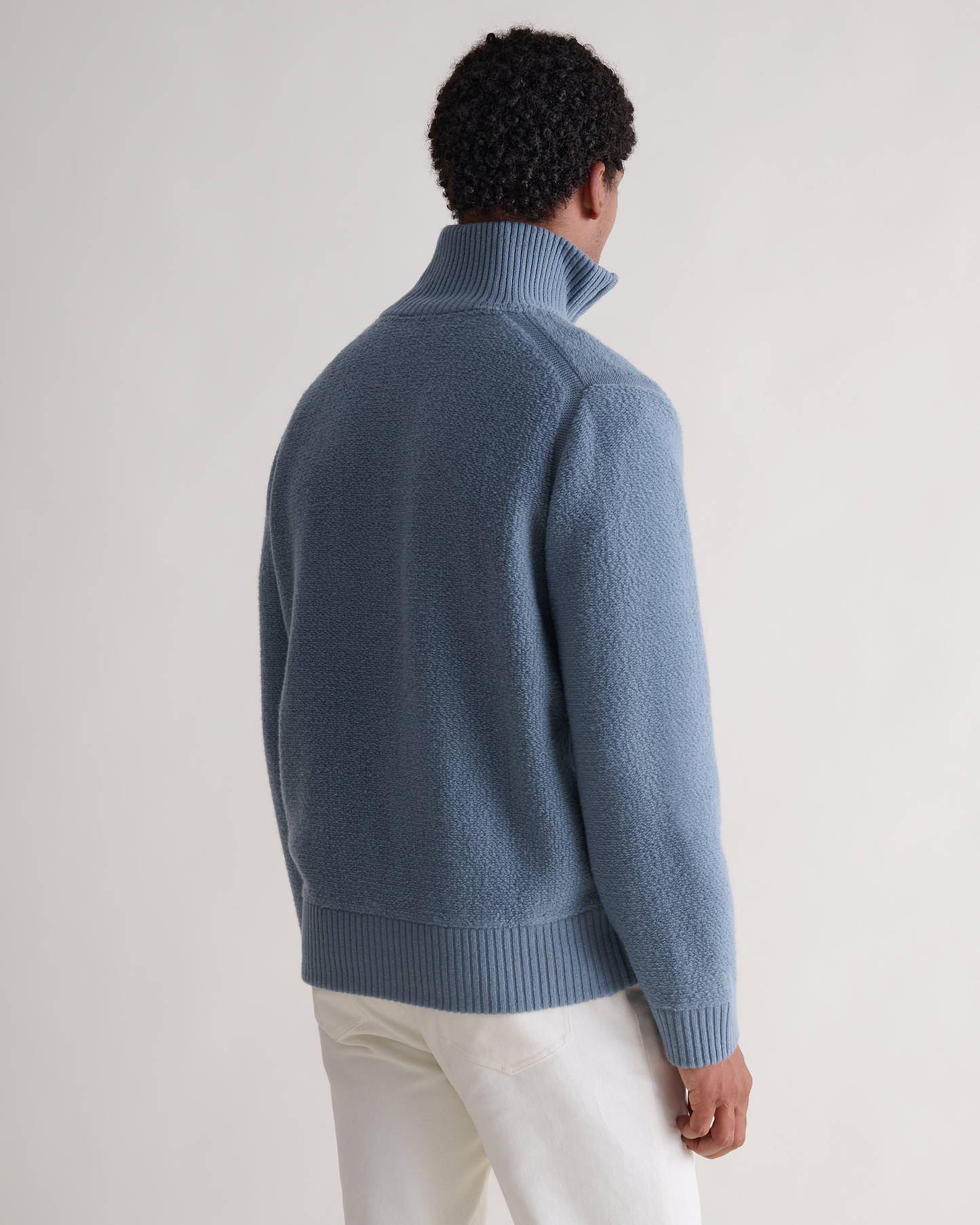 Merino Wool Loop Knit 1/4 Zip Jumper - Steel Blue