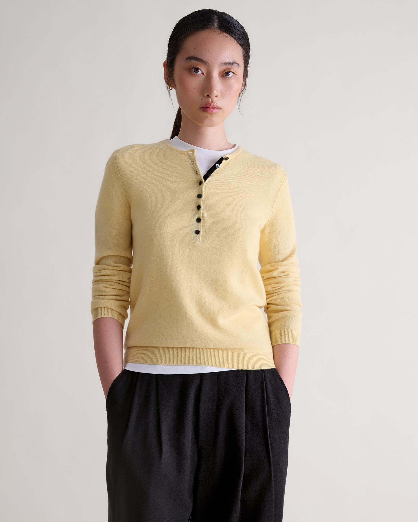 Women's Cashmere Merino Henley Jumper - Citrine