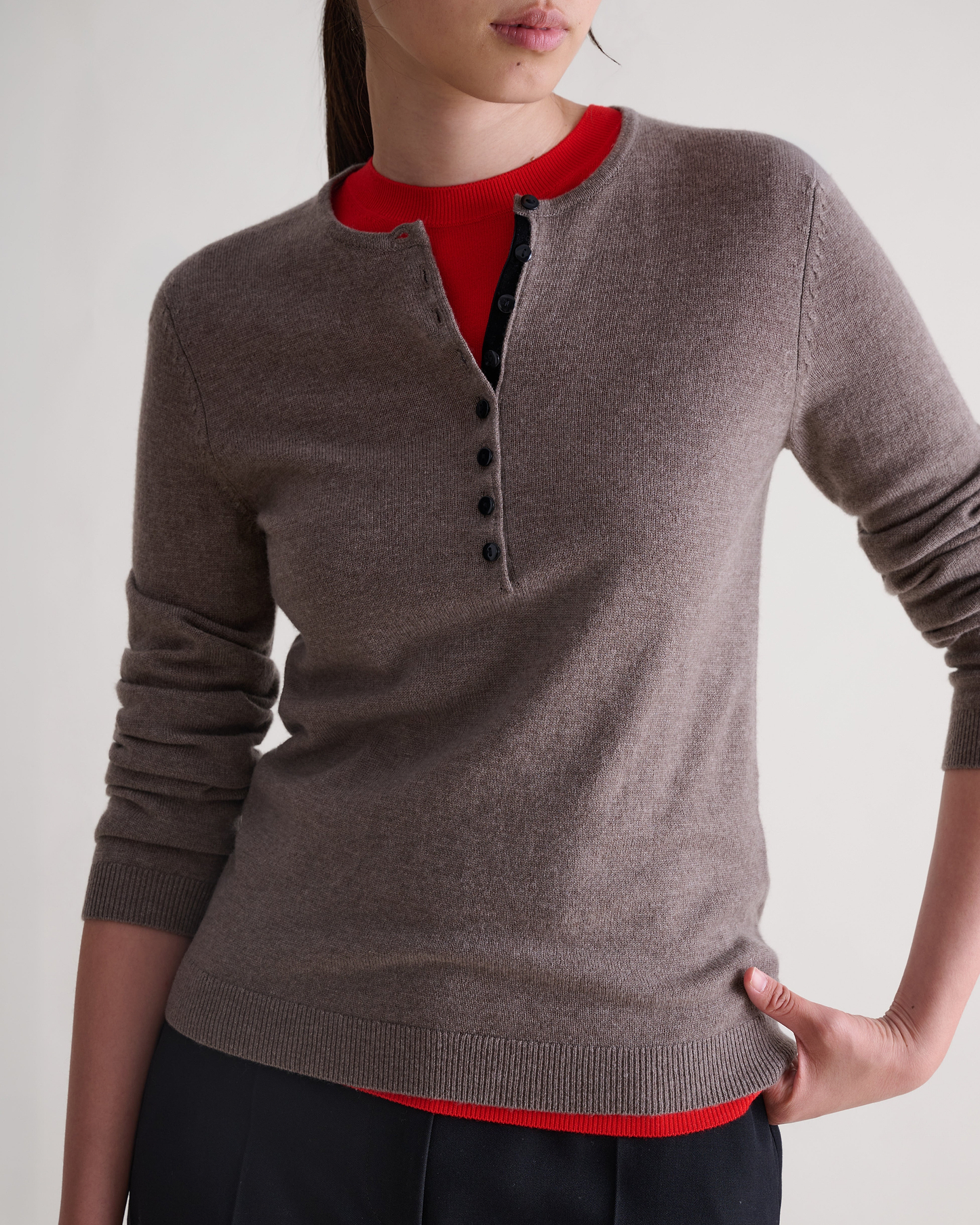 Women's Cashmere Merino Henley Jumper - Mole