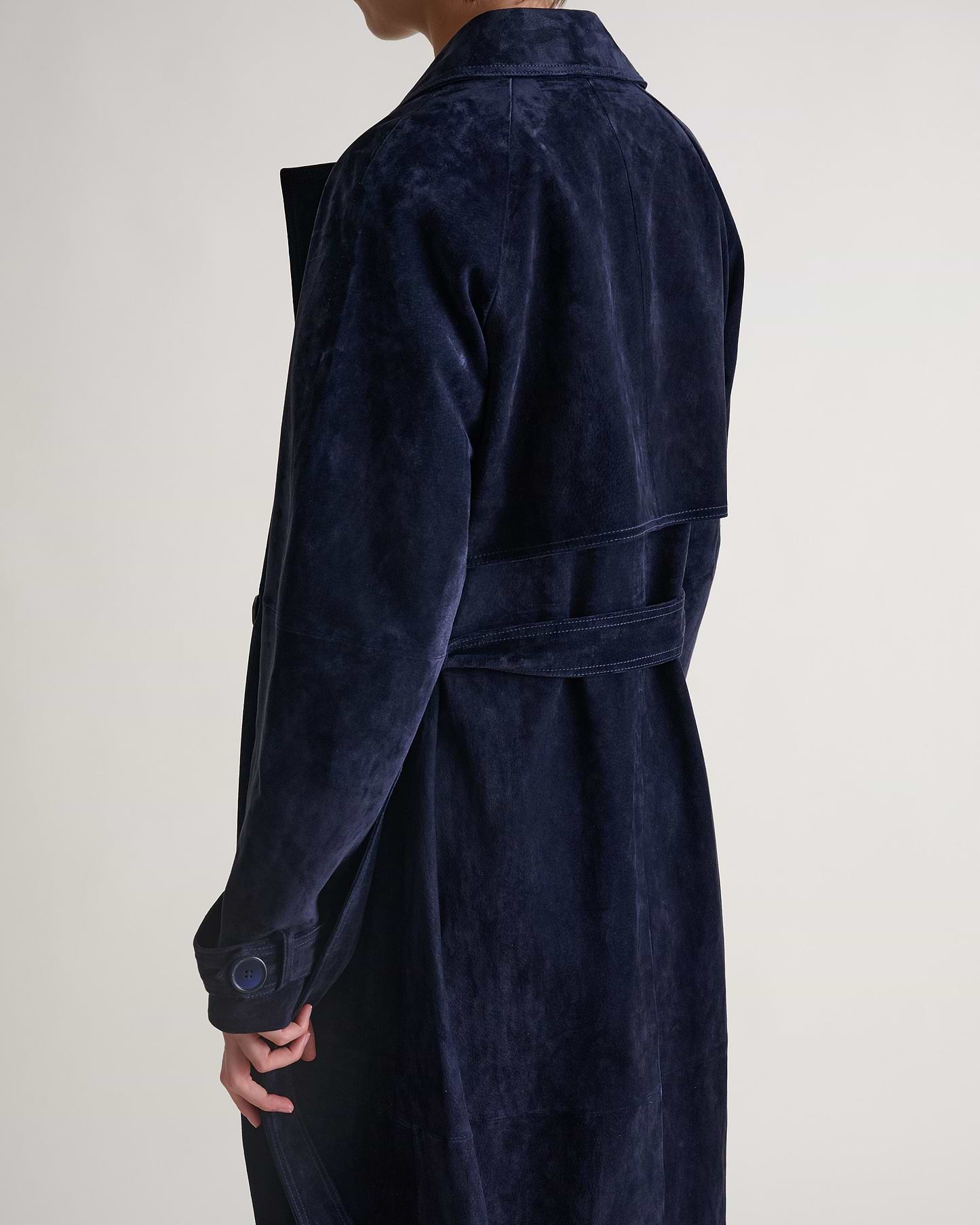 Suede Trench Coat - Navy