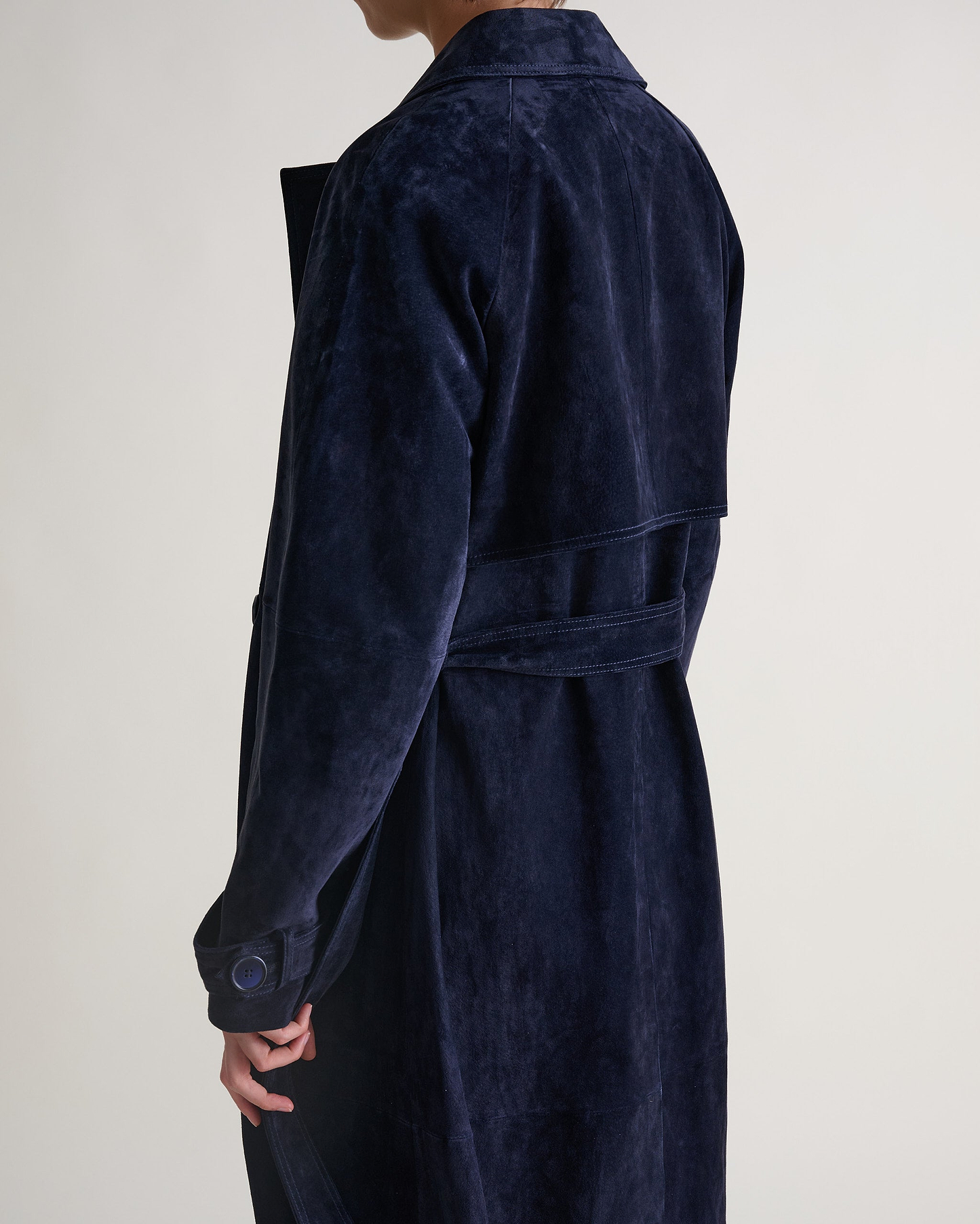 Suede Trench Coat - Navy