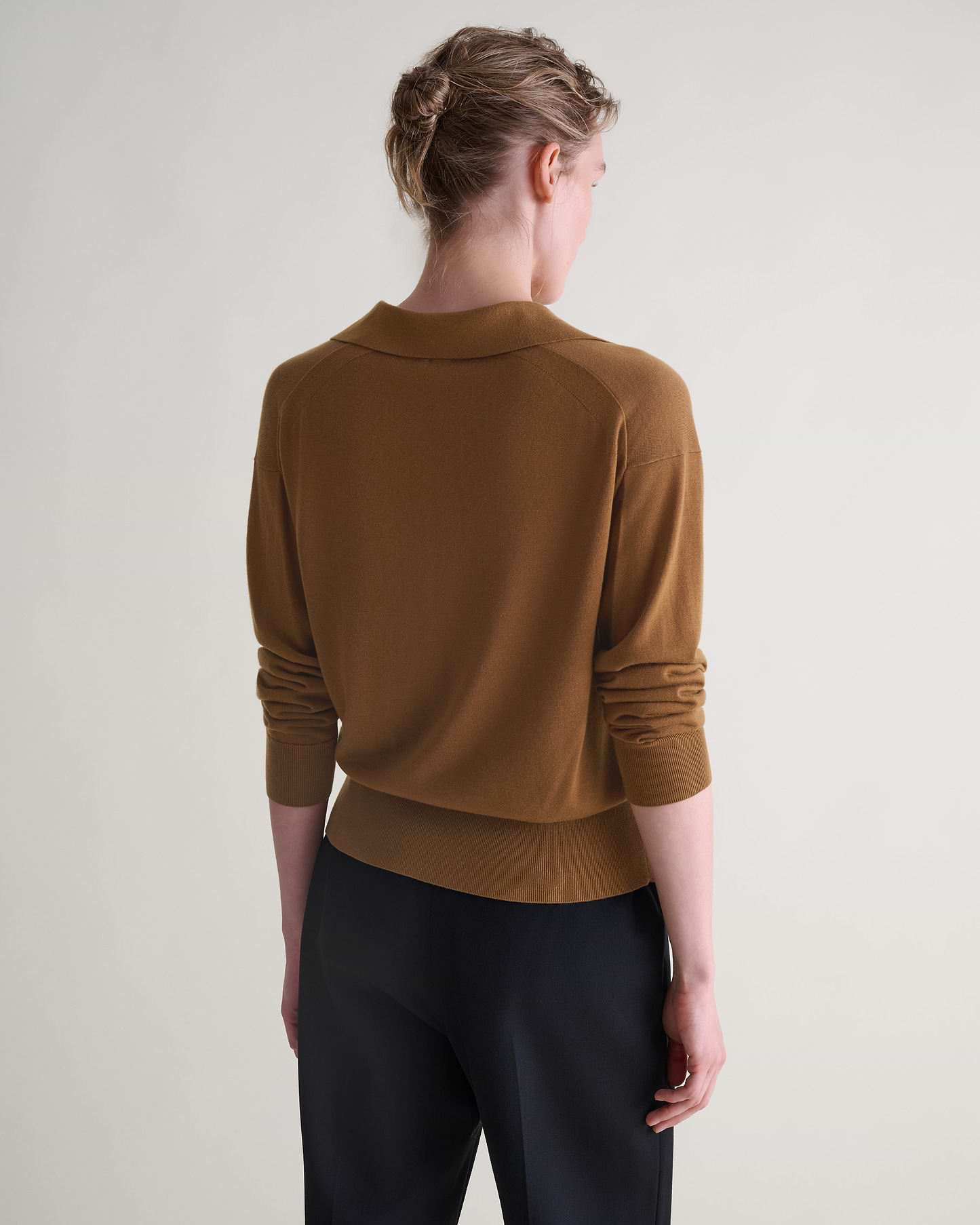 Women's TENCEL™ Cashmere Open Collar Polo - Deep Camel