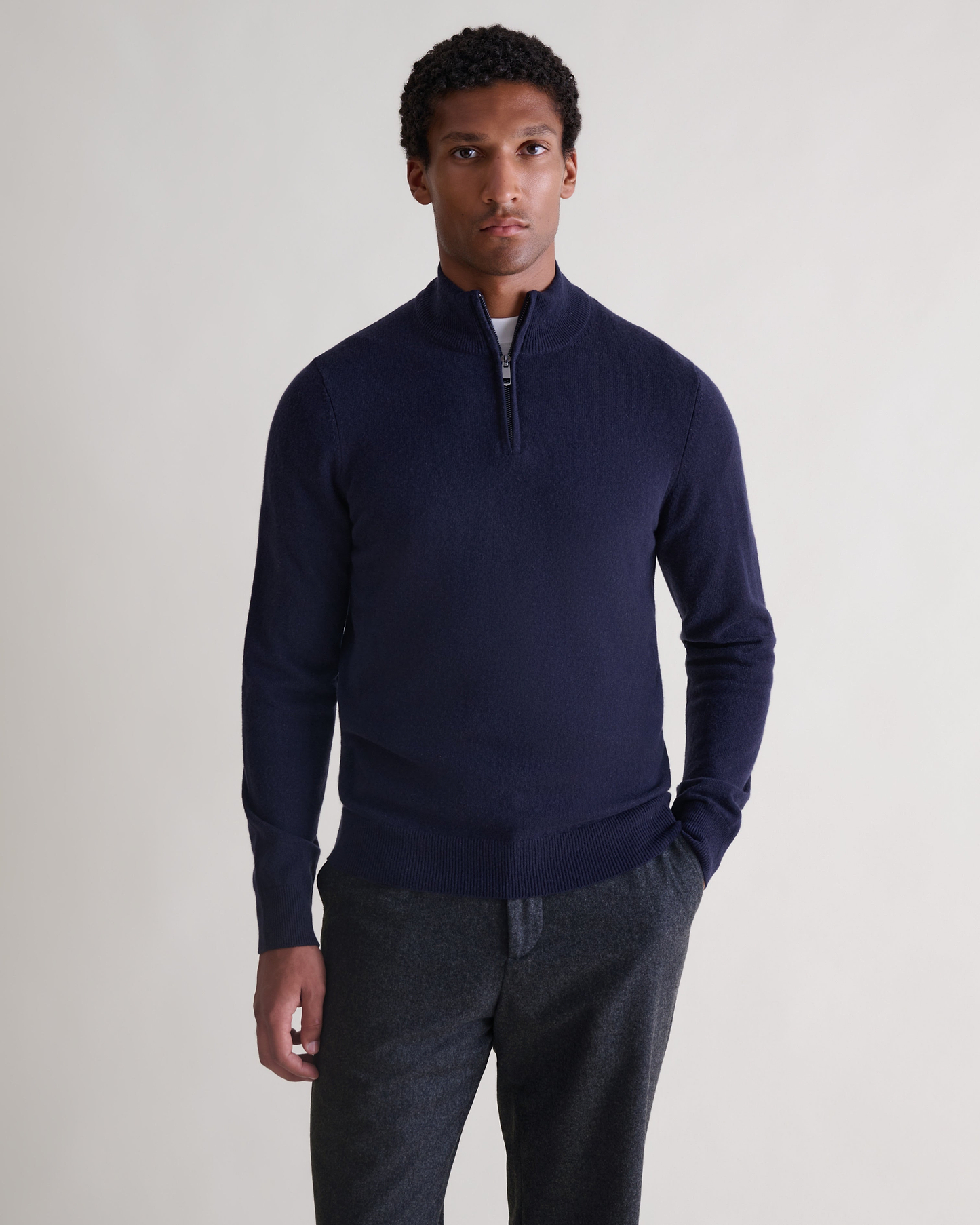 Men's Finest Cashmere 1/4 Zip Jumper - Mood Indigo