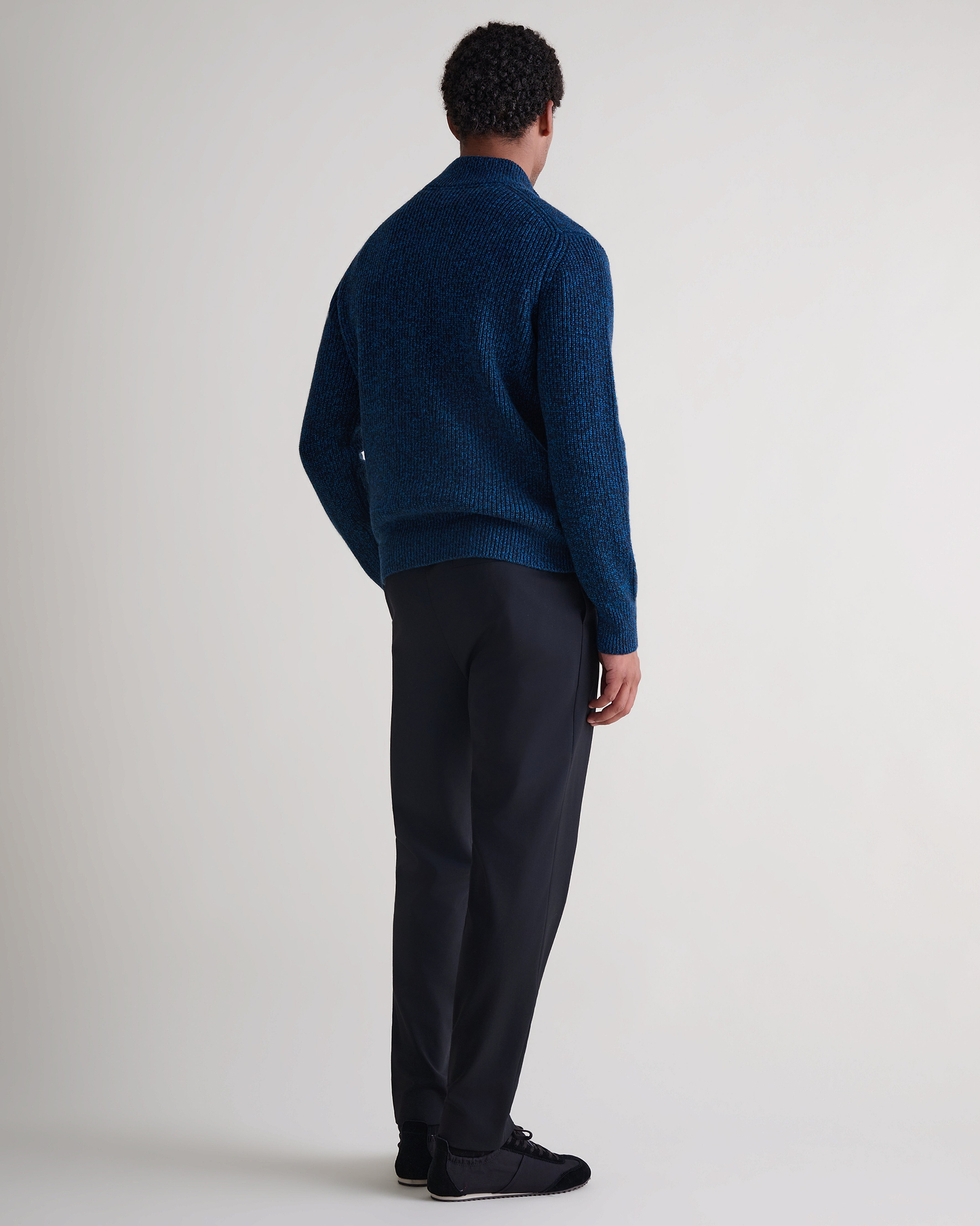 Men's Cashmere Merino Fishermans Rib 1/4 Zip Jumper - Mood Indigo Moulinee