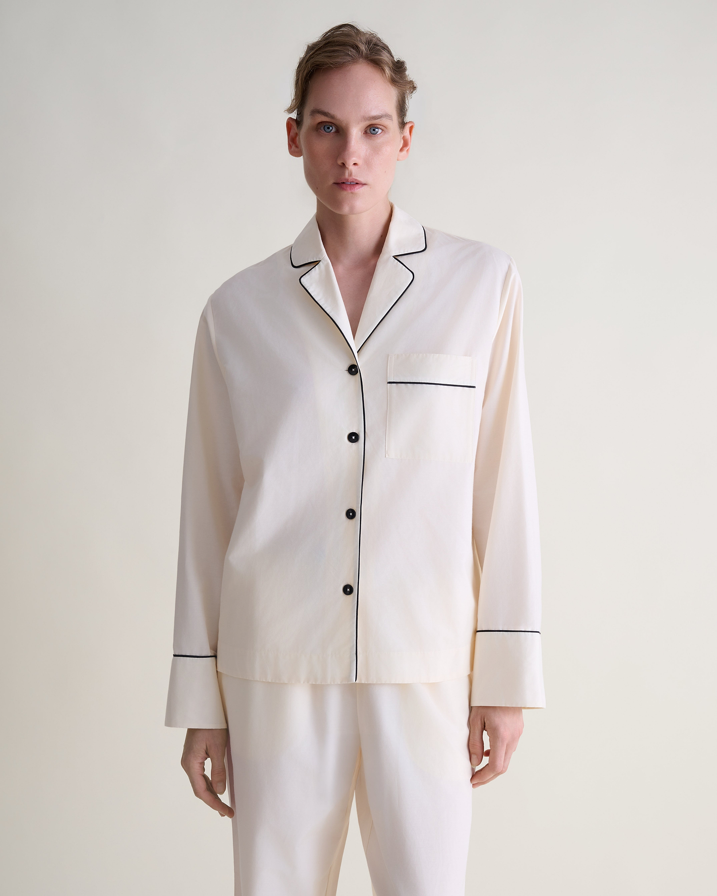 Women's Silk Cotton Pyjama Set - Buttermilk/Black