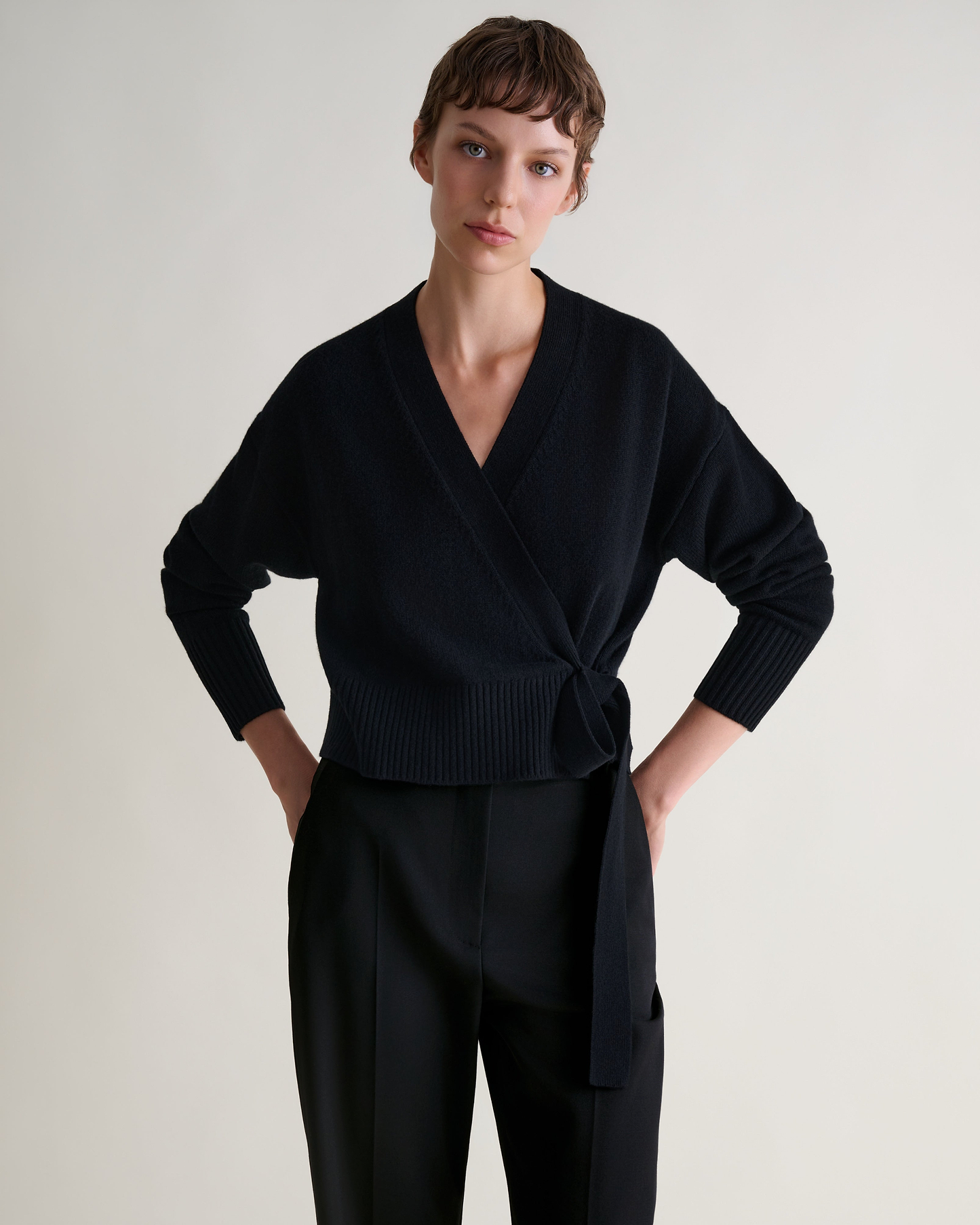 Women's Cashmere Merino Wrap Jumper - Black