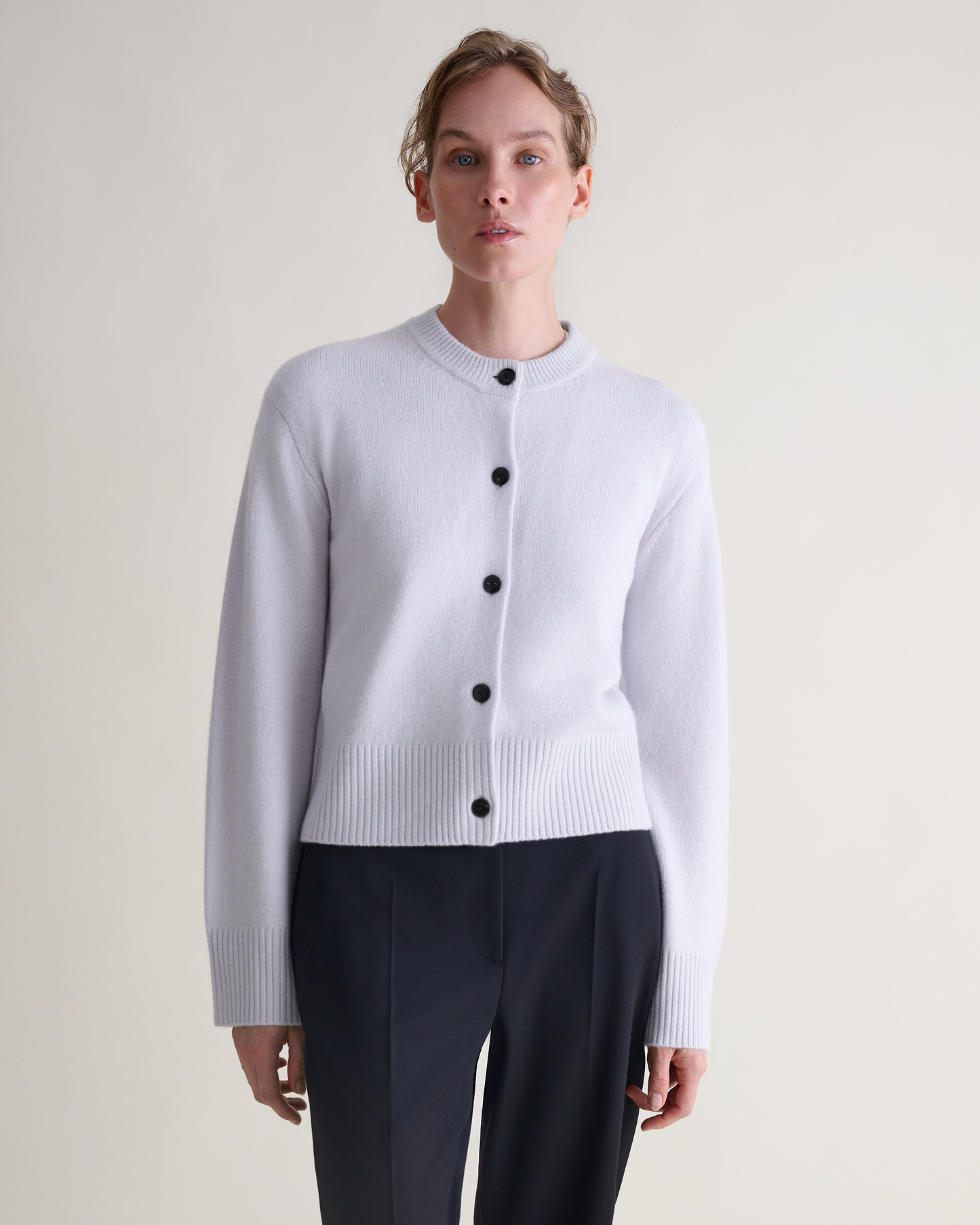Women's Wool Crew Neck Cardigan - Ice Blue