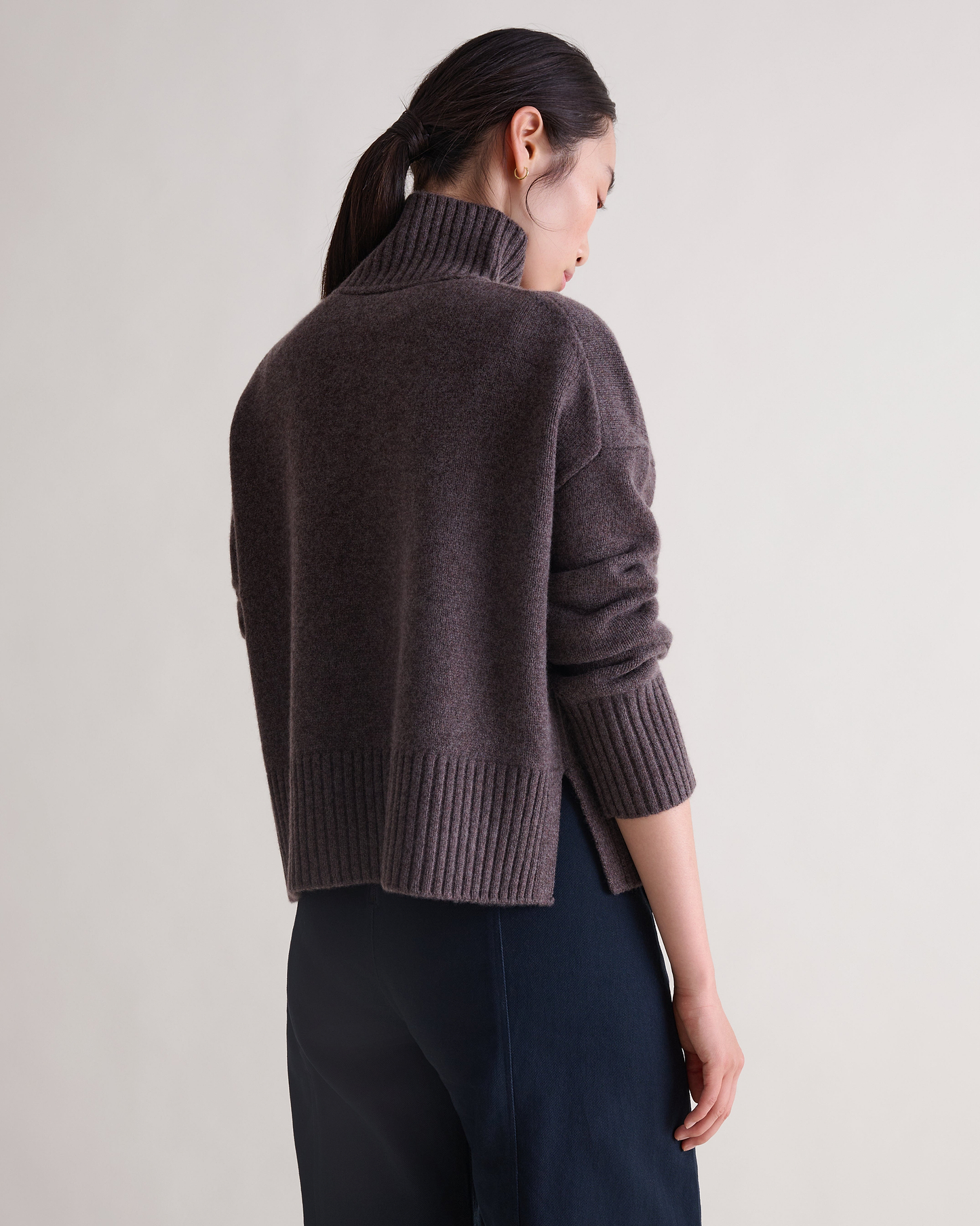 Women's Wool High Neck Jumper - Chocolate