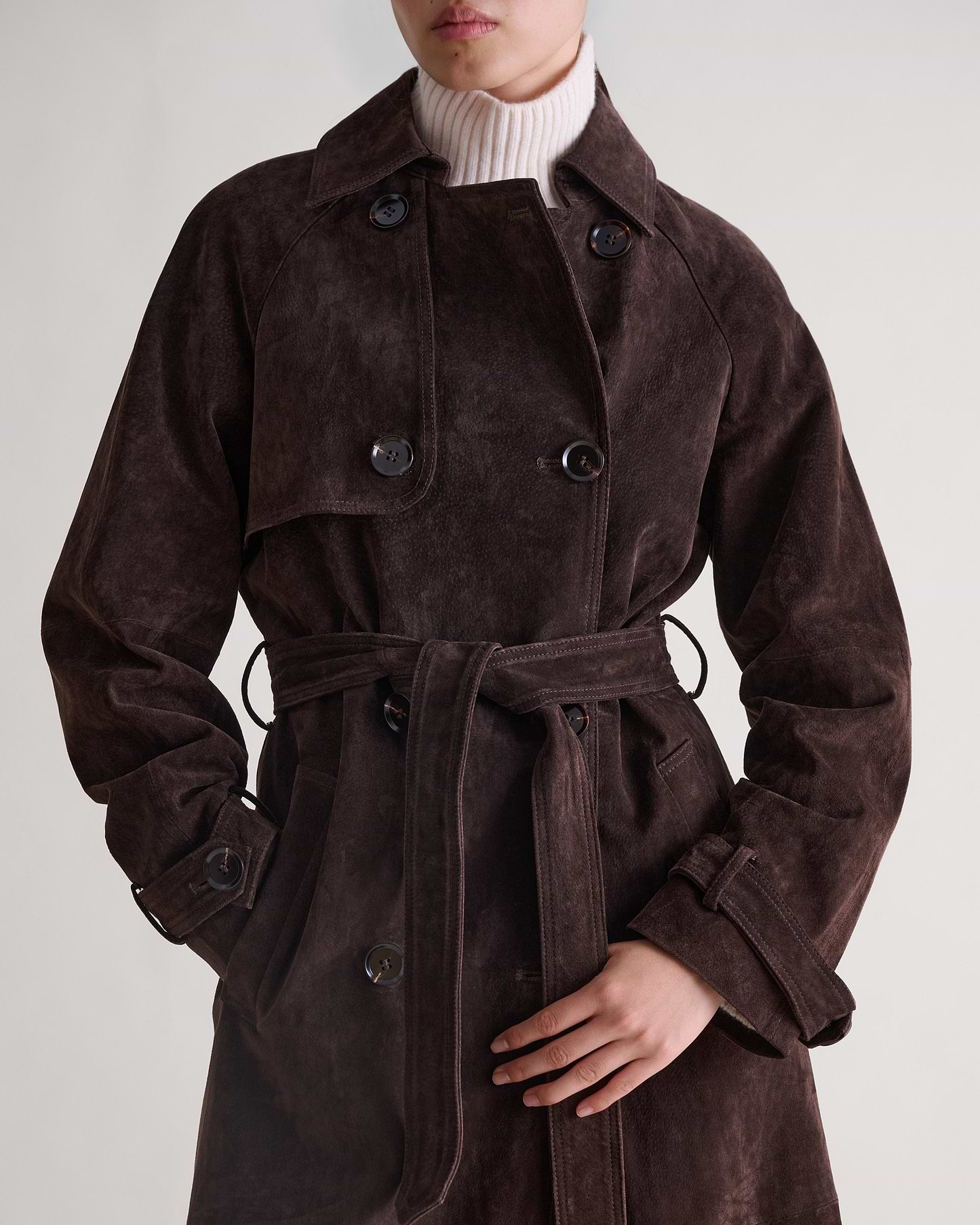Suede Trench Coat - Chocolate