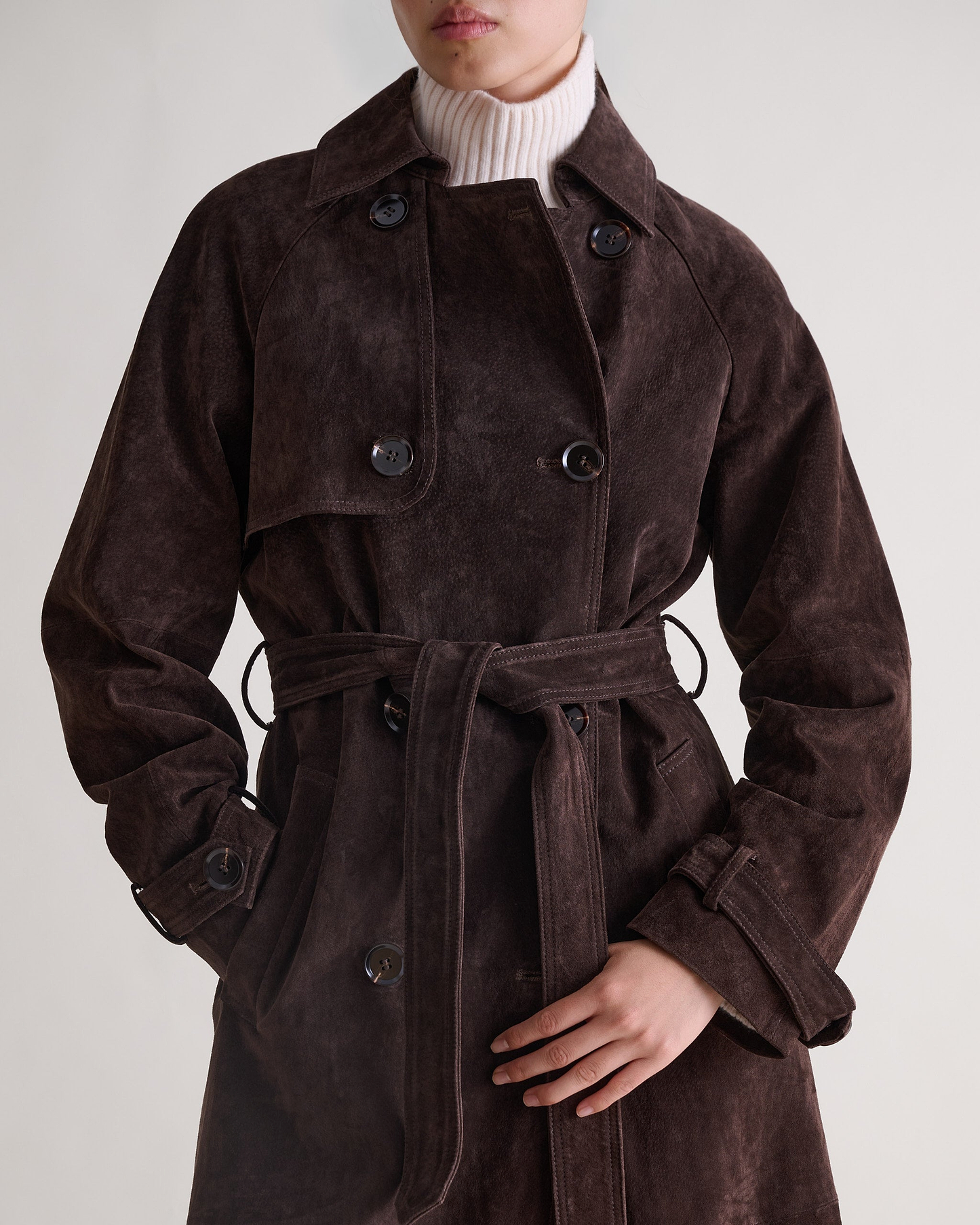 Suede Trench Coat - Chocolate