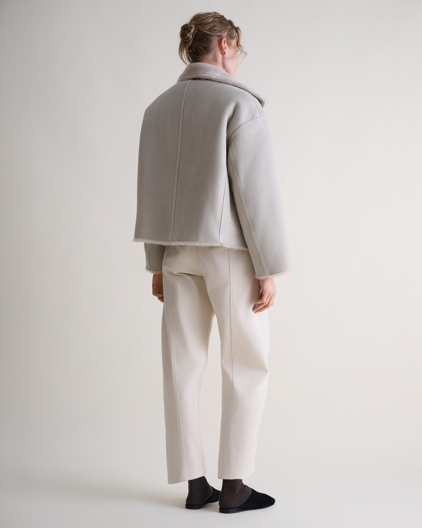 Women's Reversible Shearling Funnel Neck Jacket - Bone