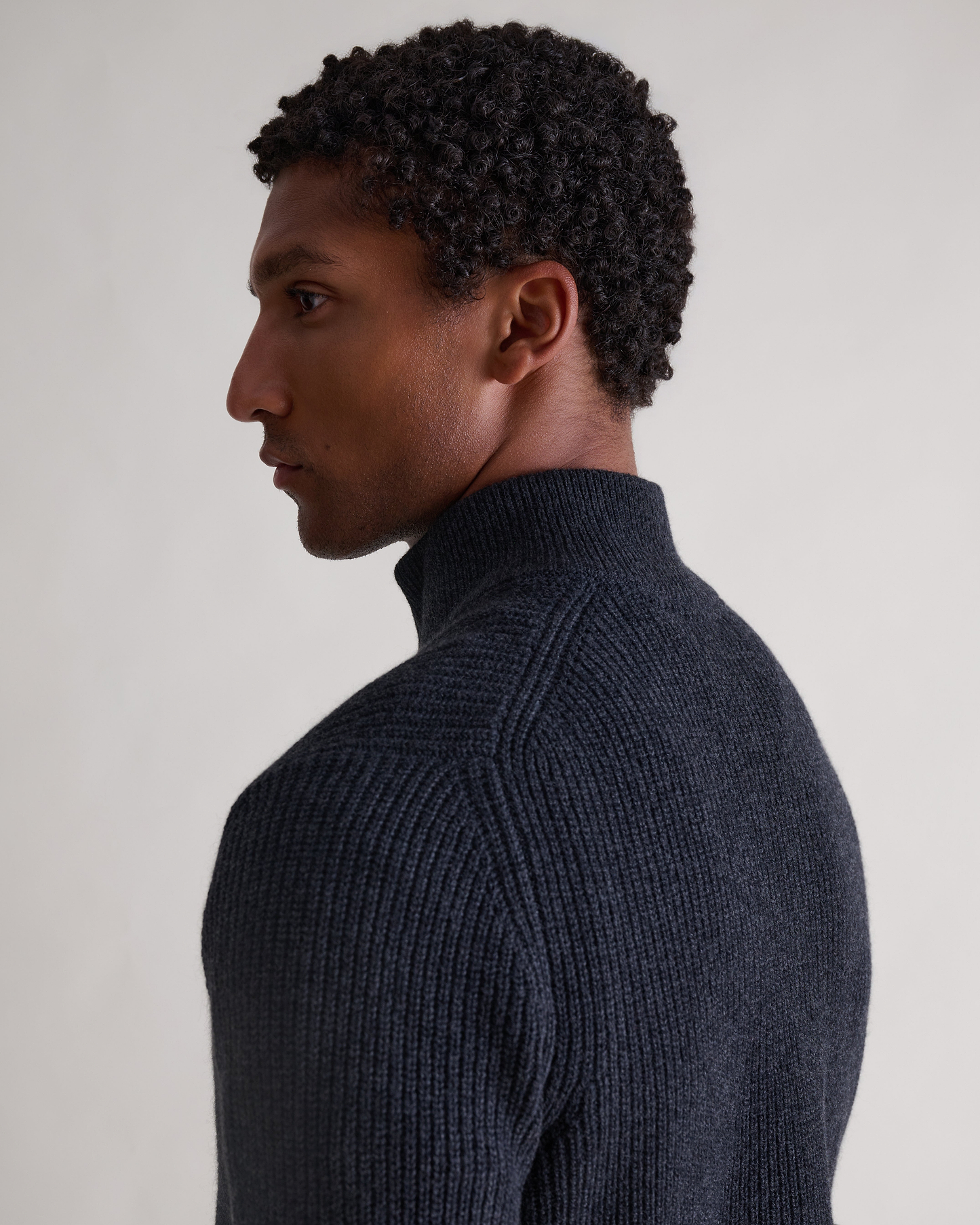 Men's Cashmere Merino Fishermans Rib 1/4 Zip Jumper - Charcoal