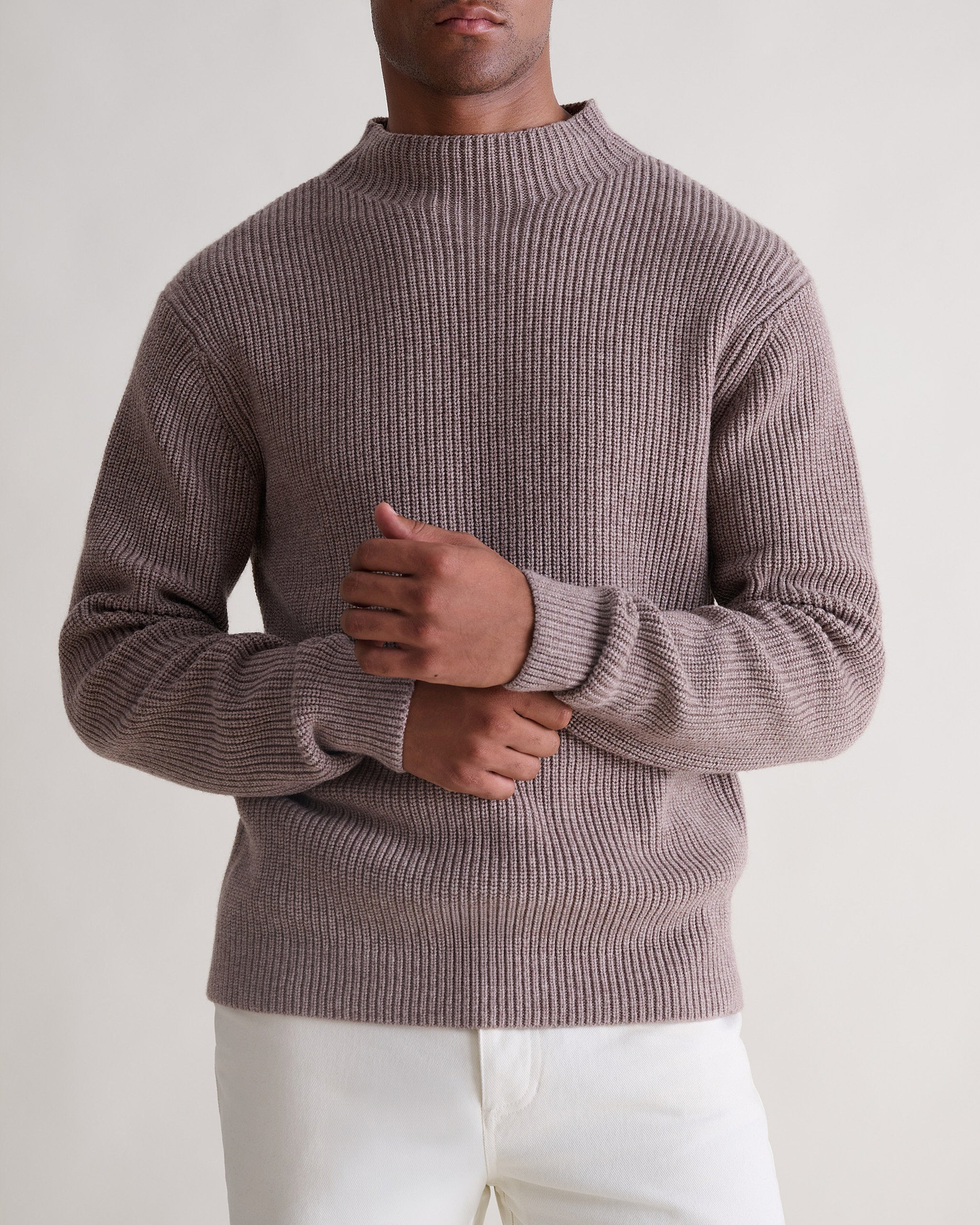 Men's Cashmere Merino Stand Neck Jumper - Toast
