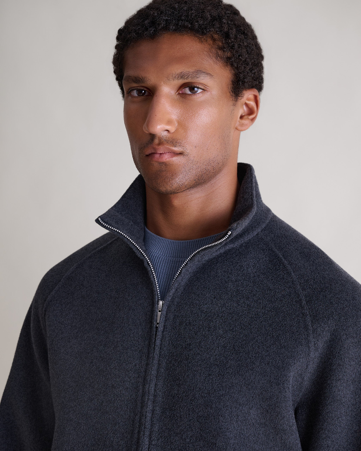 Men's Cashmere Wool Double Faced Bomber Jacket - Charcoal