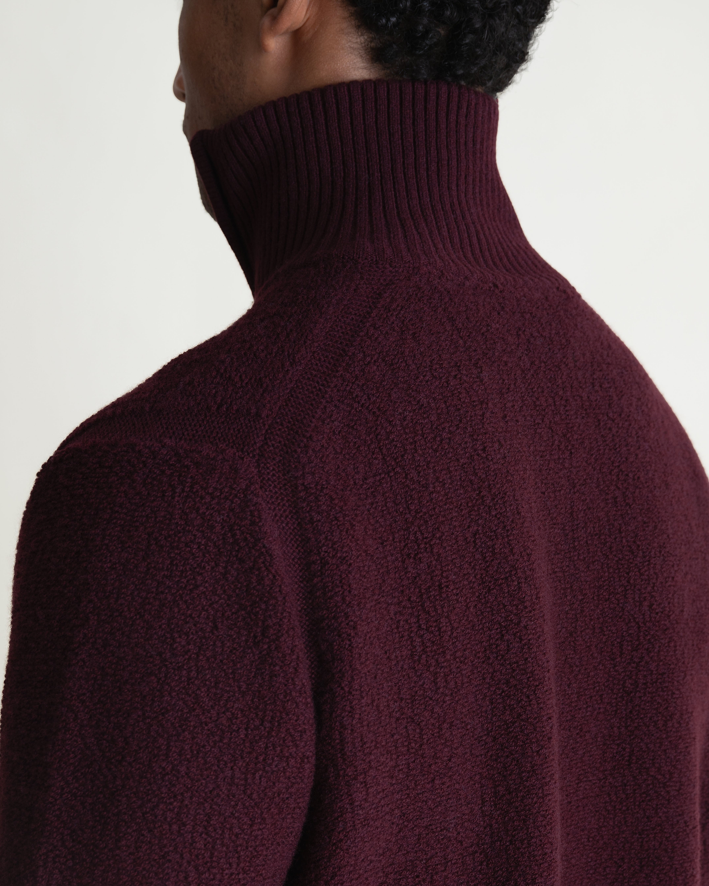 Merino Wool Loop Knit 1/4 Zip Jumper - Oxblood