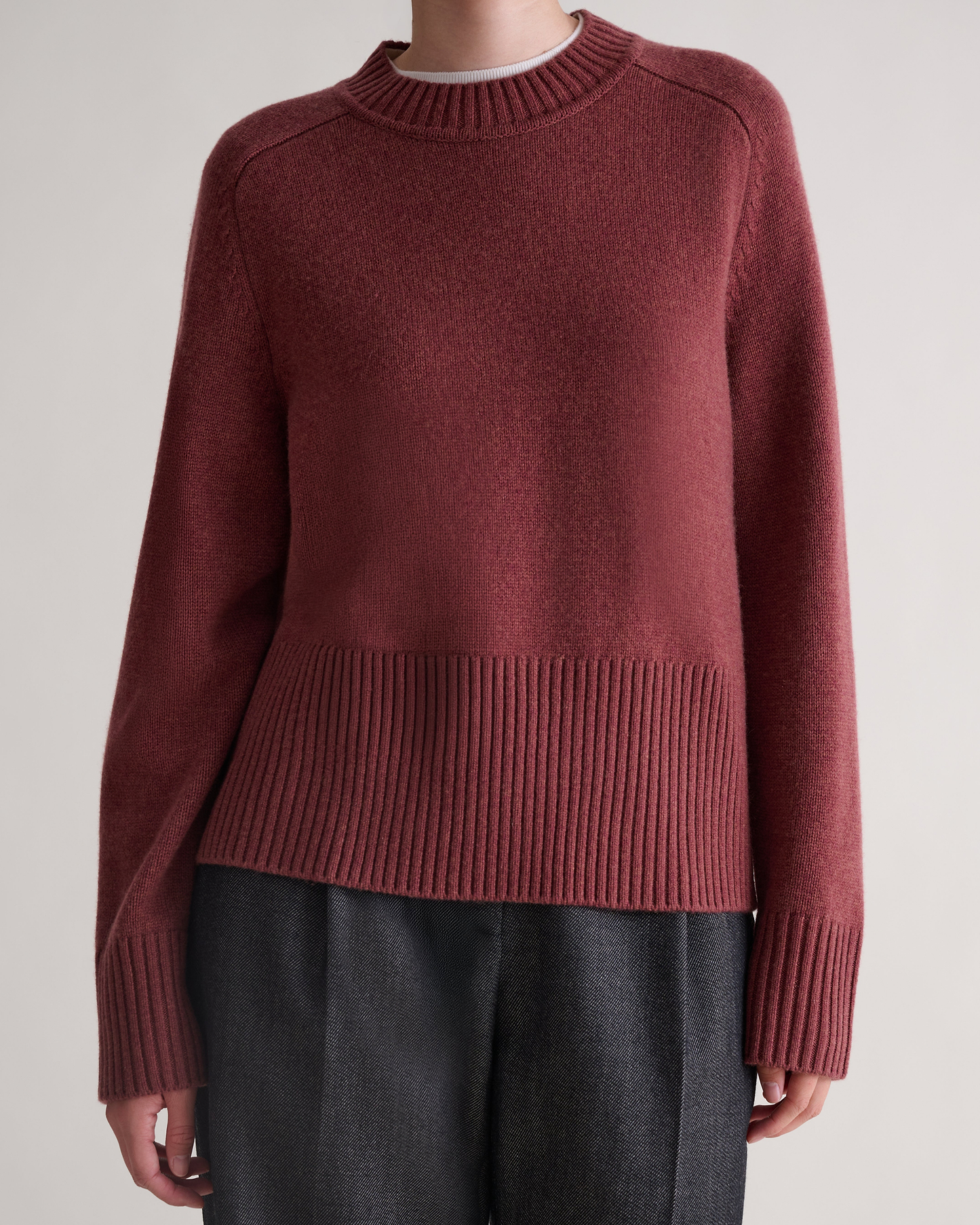 Women's Cashmere Merino Saddle Sleeve Crew Neck Jumper - Deep Clay