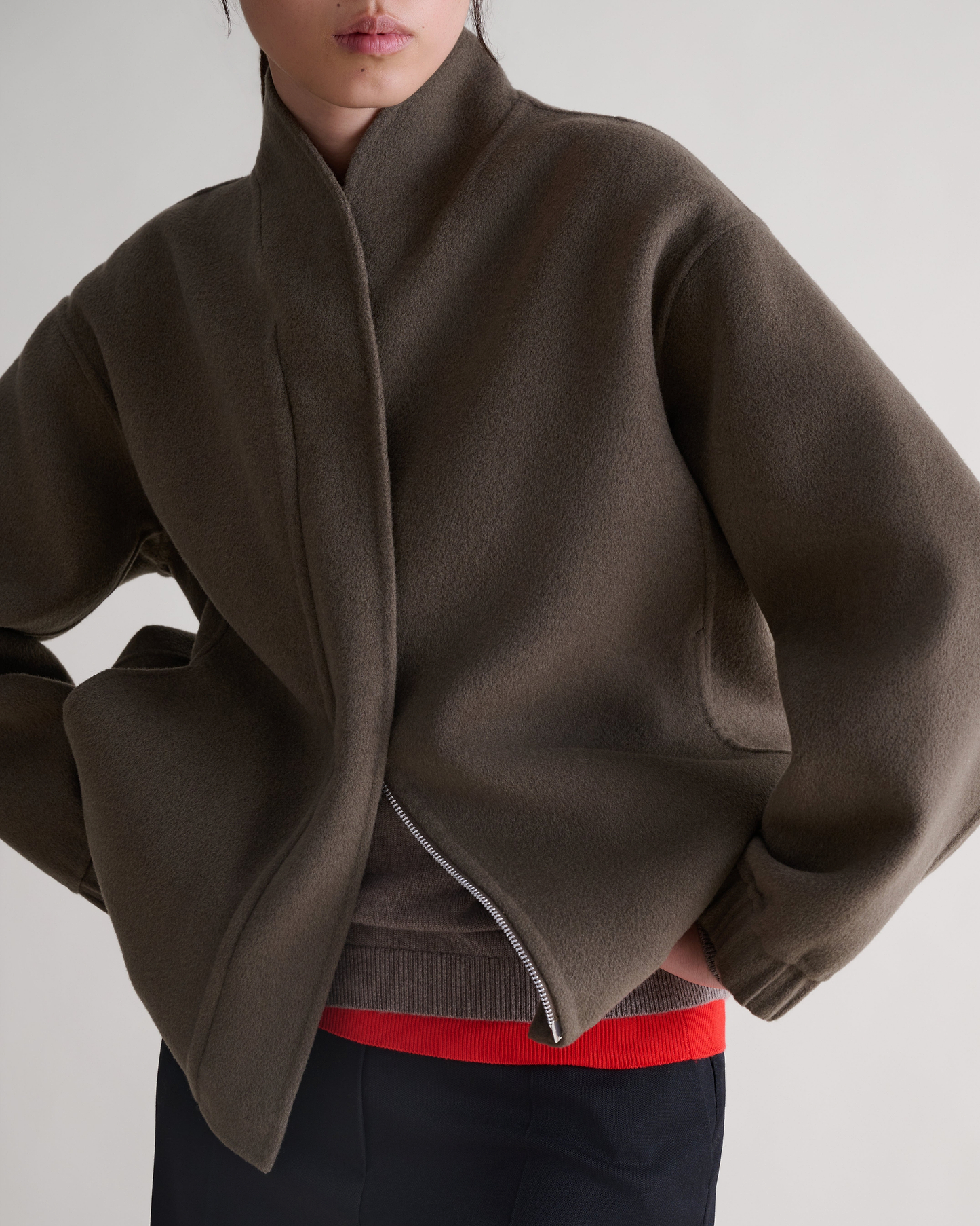 Women's Cashmere Wool Double Faced Bomber Jacket - Loam