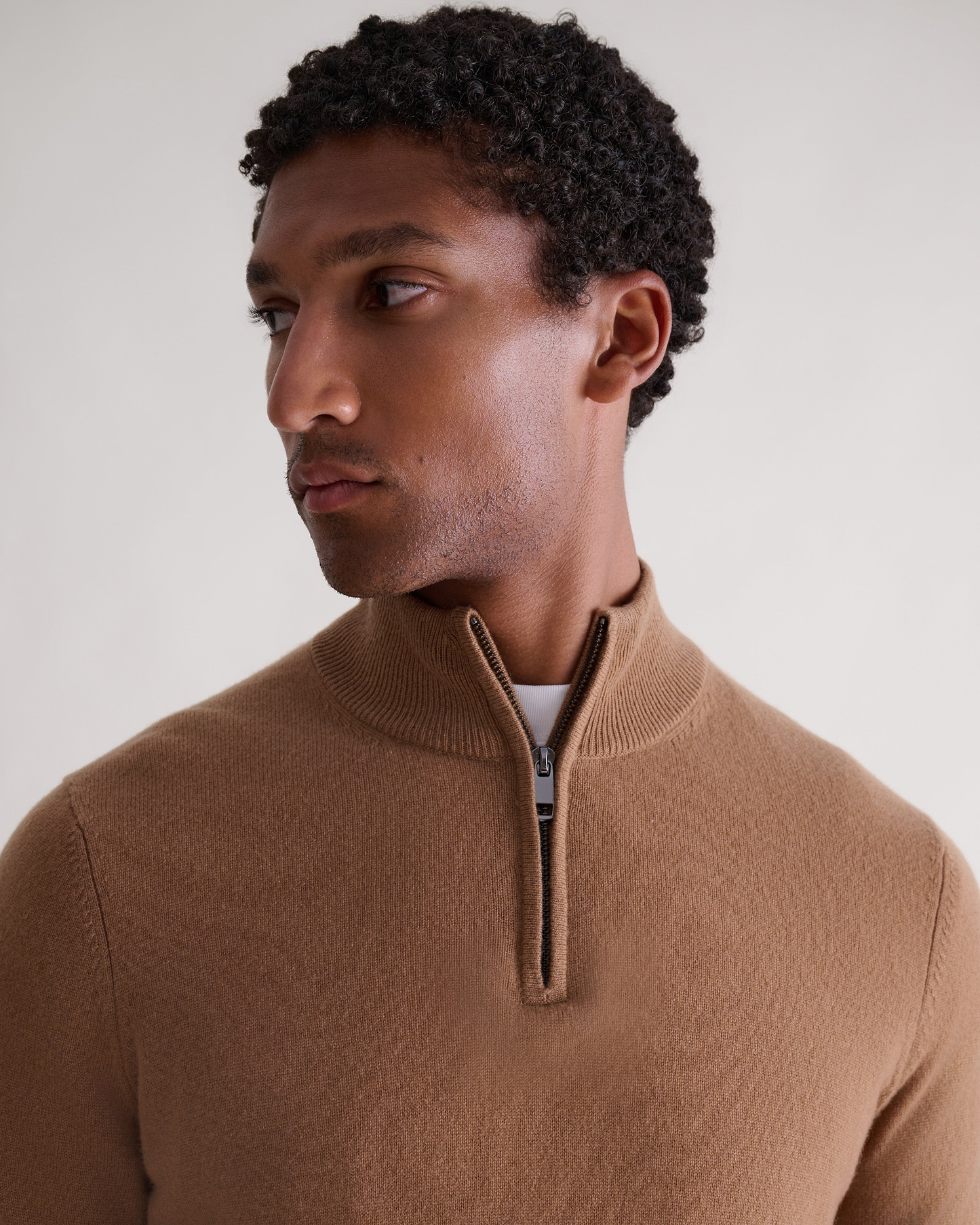 Men's Finest Cashmere 1/4 Zip Jumper - Deep Camel