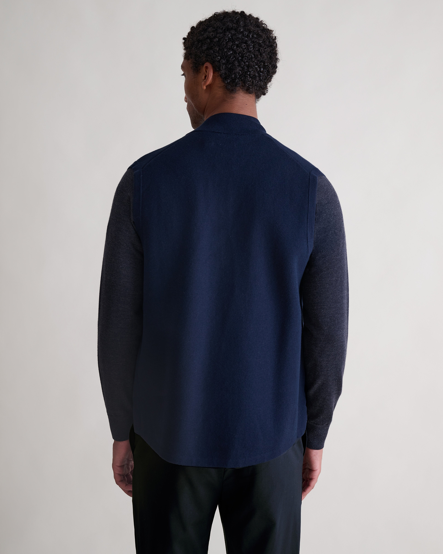 Men's Merino Cotton Zip Gilet - Mood Indigo/Walnut