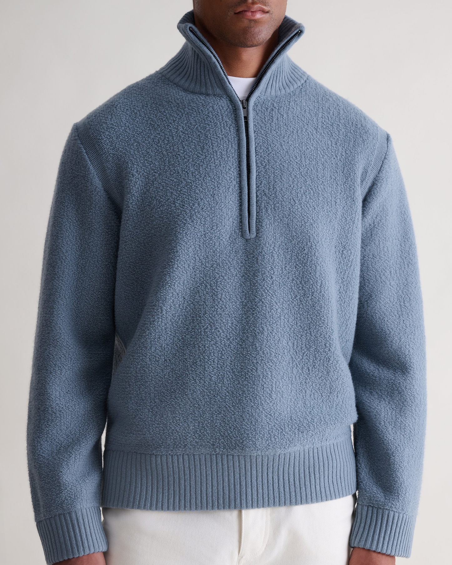 Merino Wool Loop Knit 1/4 Zip Jumper - Steel Blue