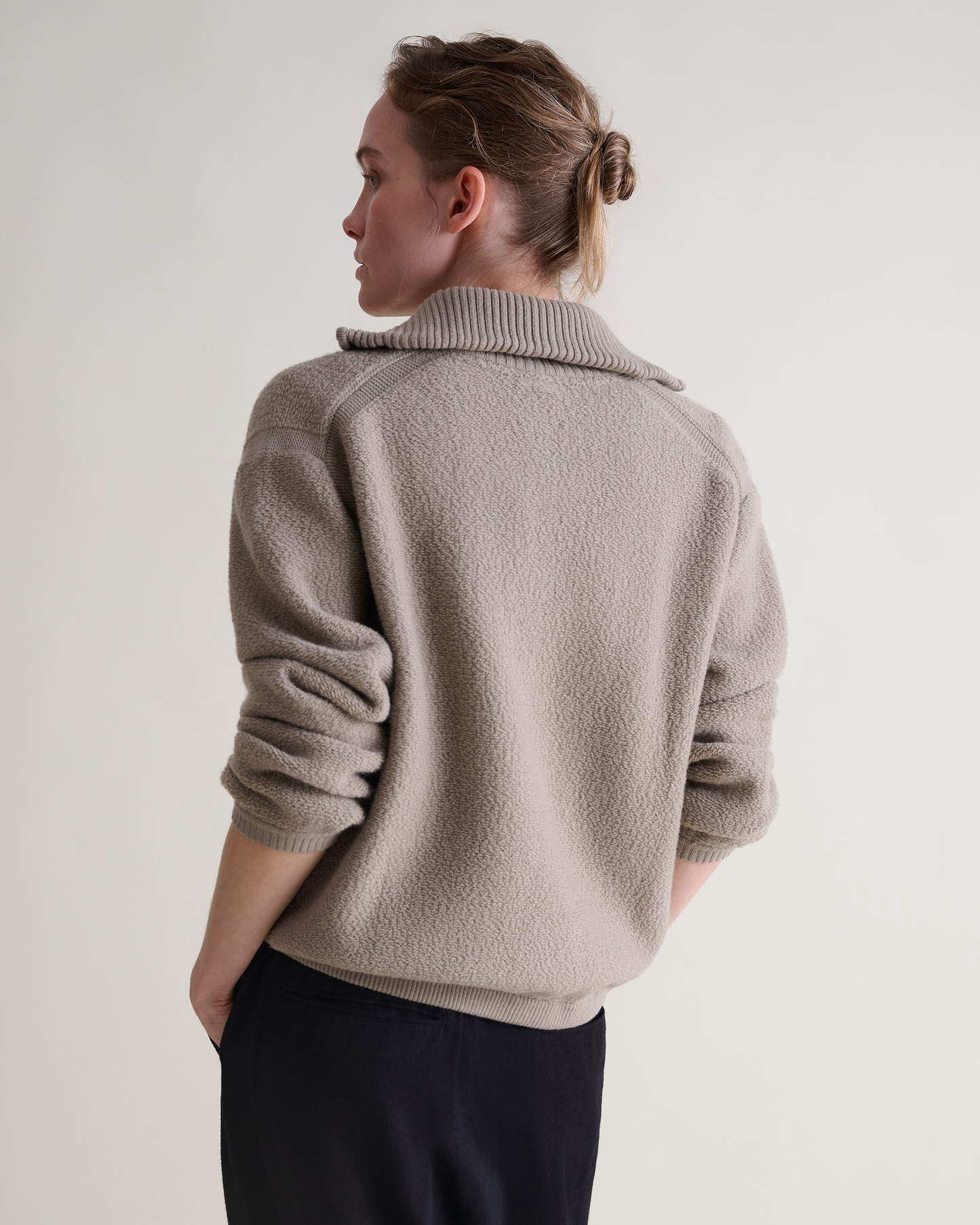 Women's Merino Wool Loop Knit Funnel Neck Jumper - Putty