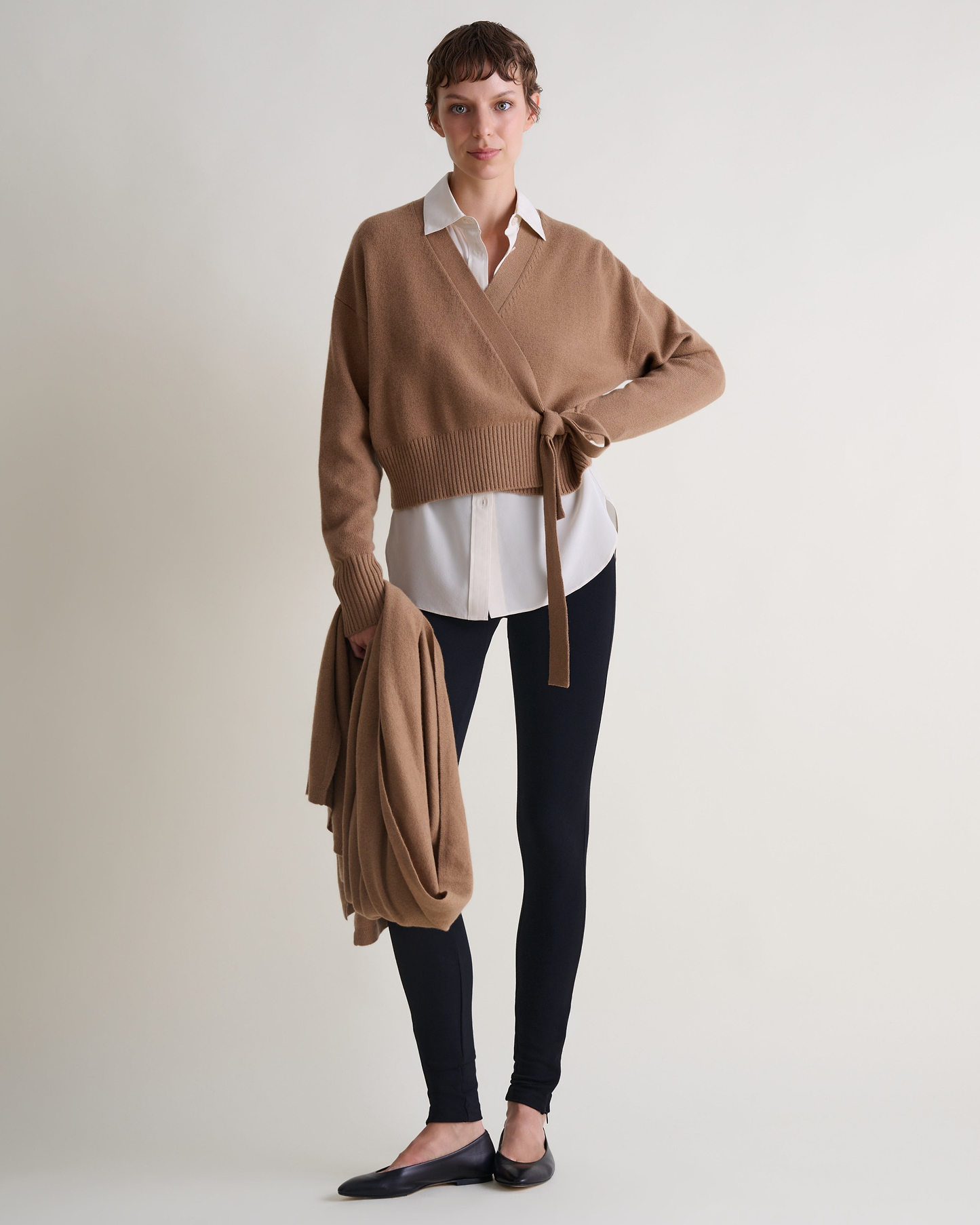 Women's Cashmere Merino Wrap Jumper - Deep Camel